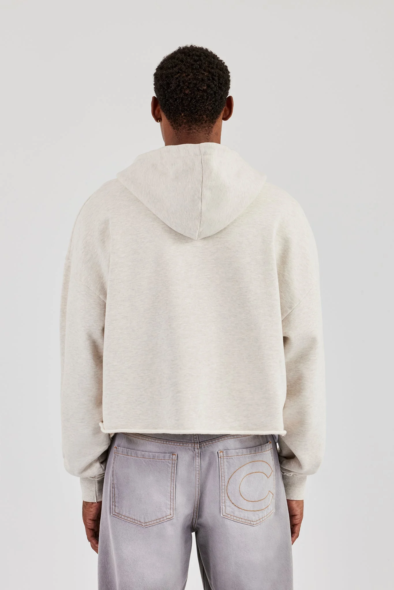Boxy Applique Zip Hoodie - Ash Grey - Image 3