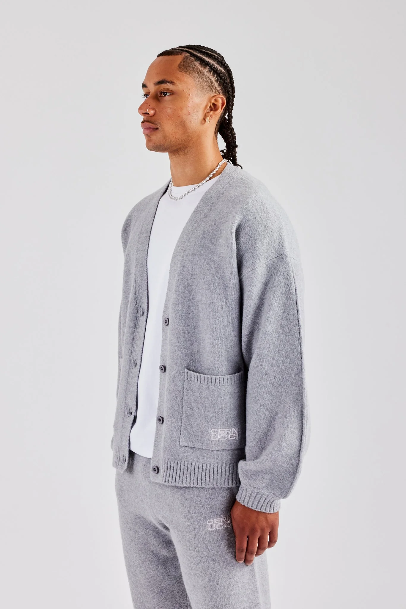 Boxy Button Front Cardigan - Grey - Image 4