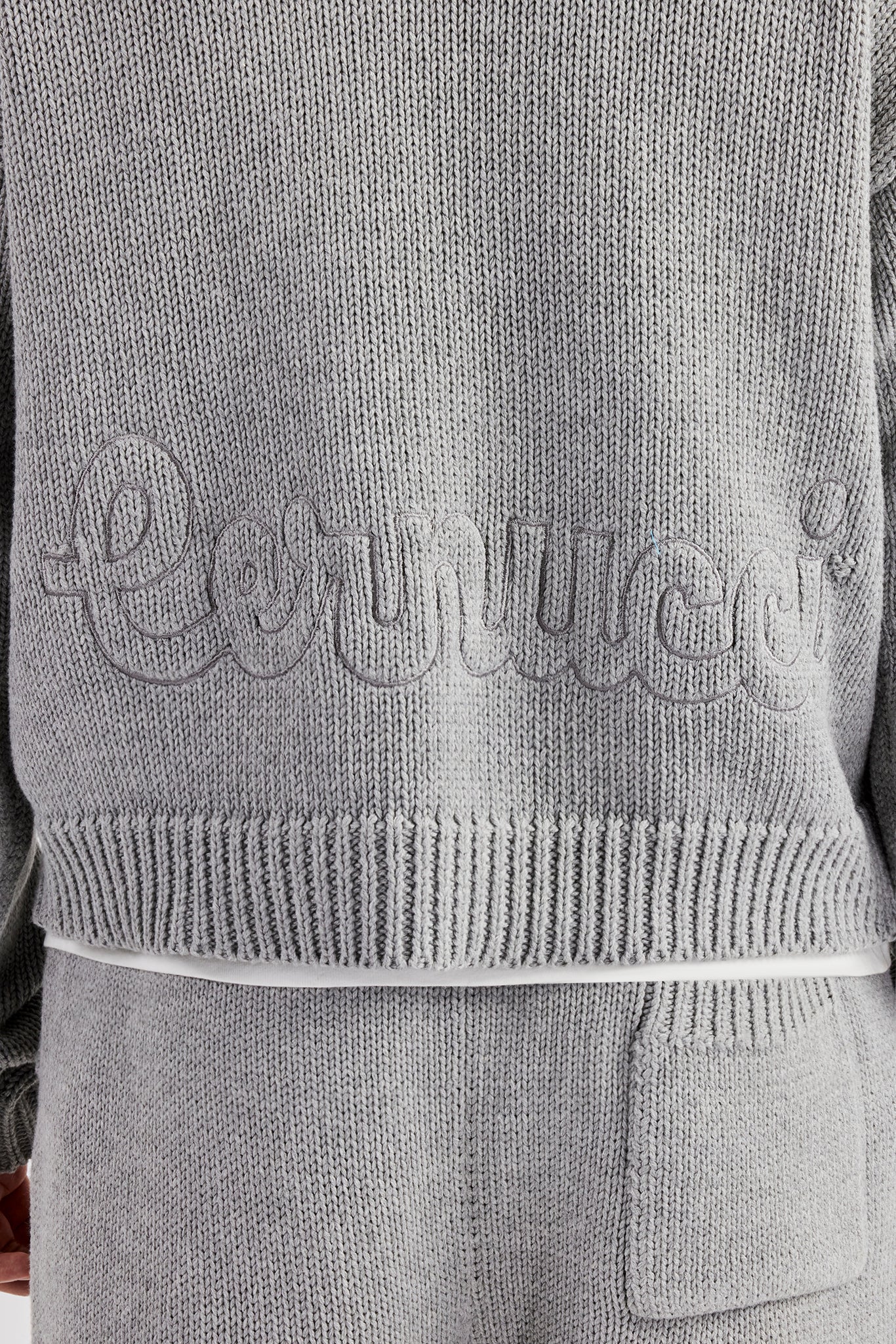 Boxy Knitted Embroidered Hoodie & Straight Leg Jogger - Grey - Image 3