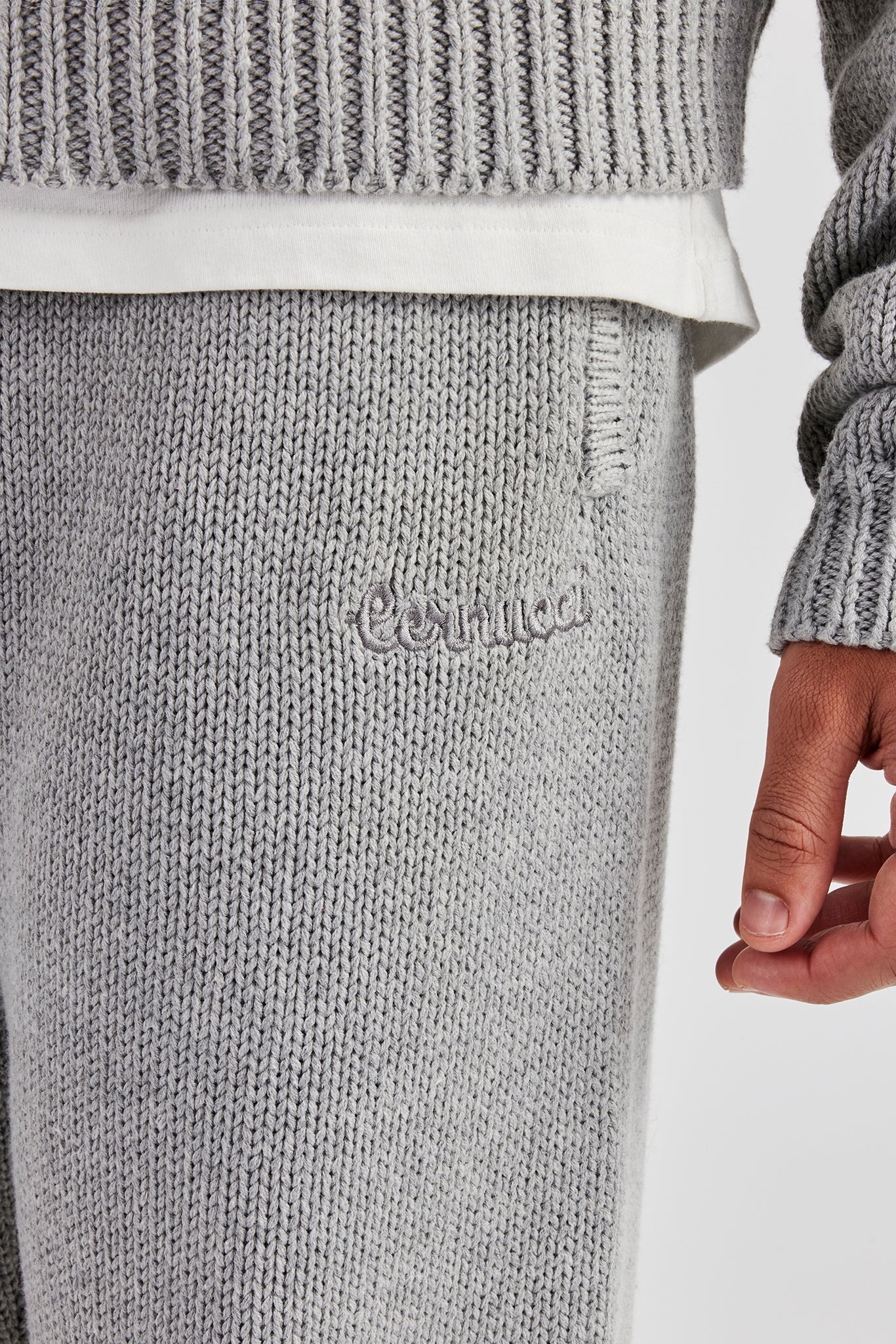 Boxy Knitted Embroidered Hoodie & Straight Leg Jogger - Grey - Image 4