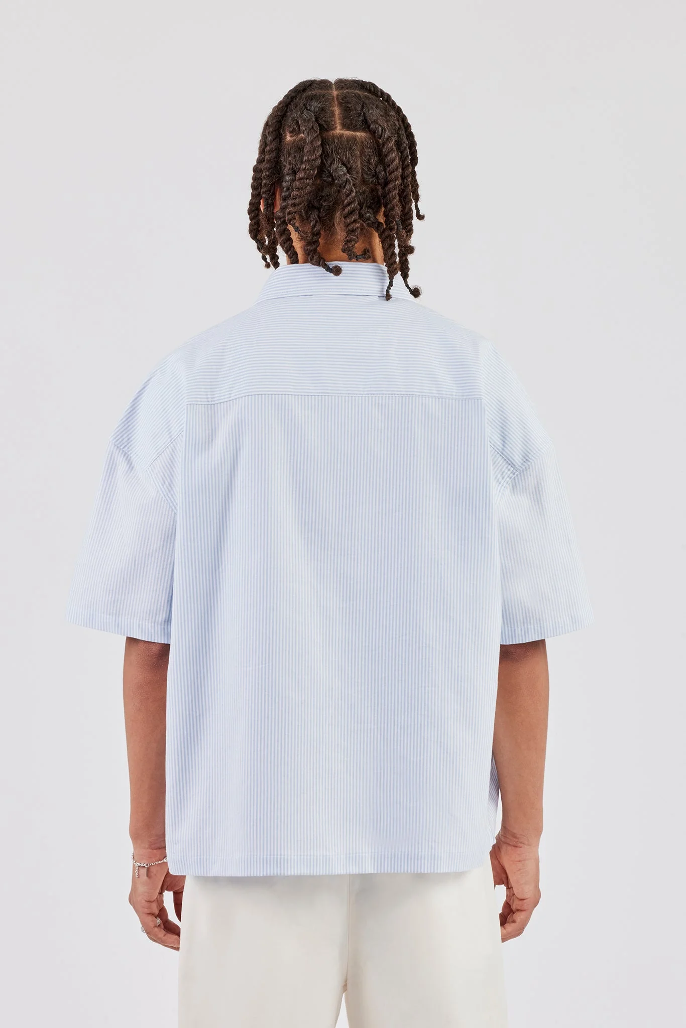 Boxy Stripe Short Sleeve Shirt - Blue - Image 3