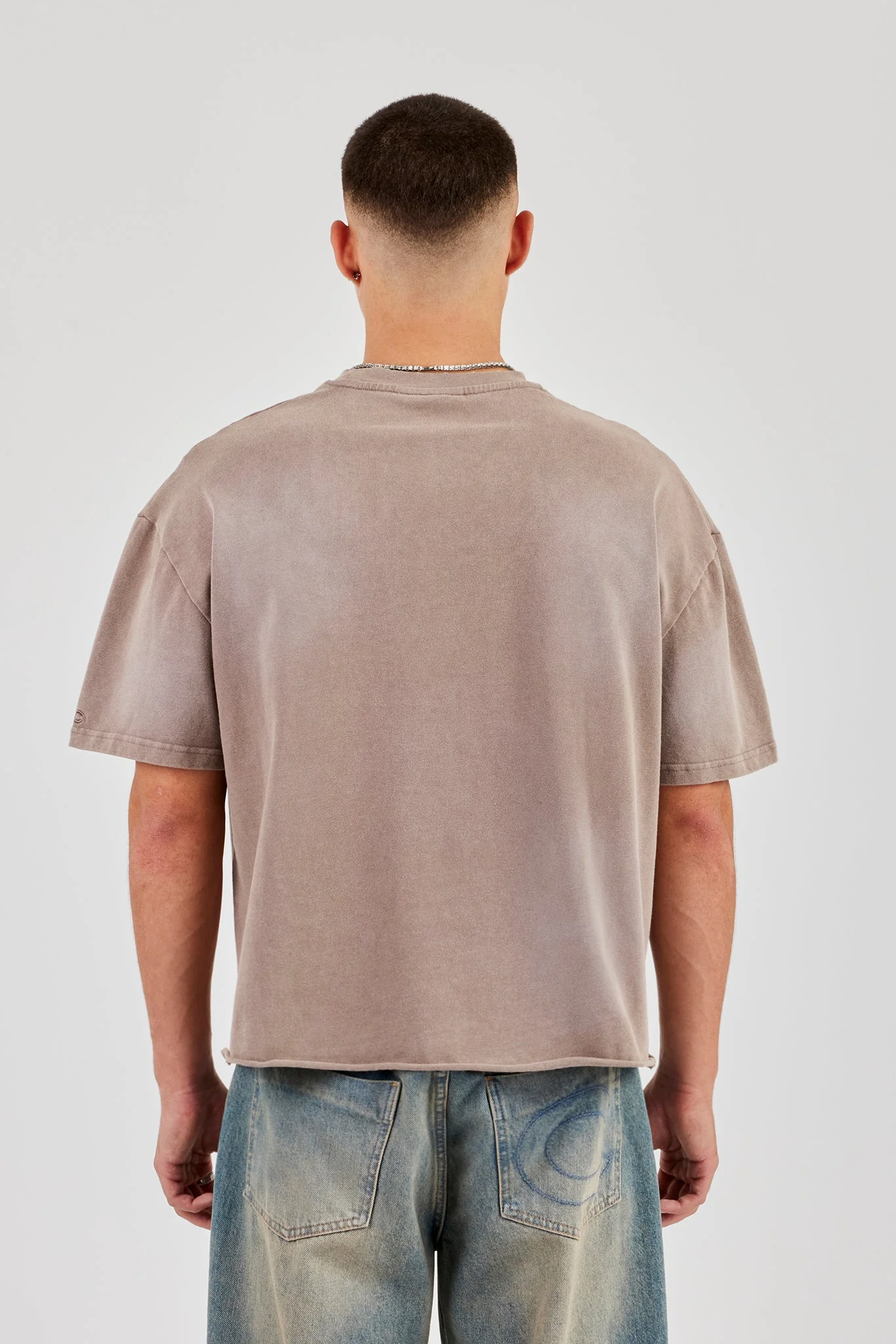 Boxy Washed Embroidered T-Shirt - Brown - Image 3