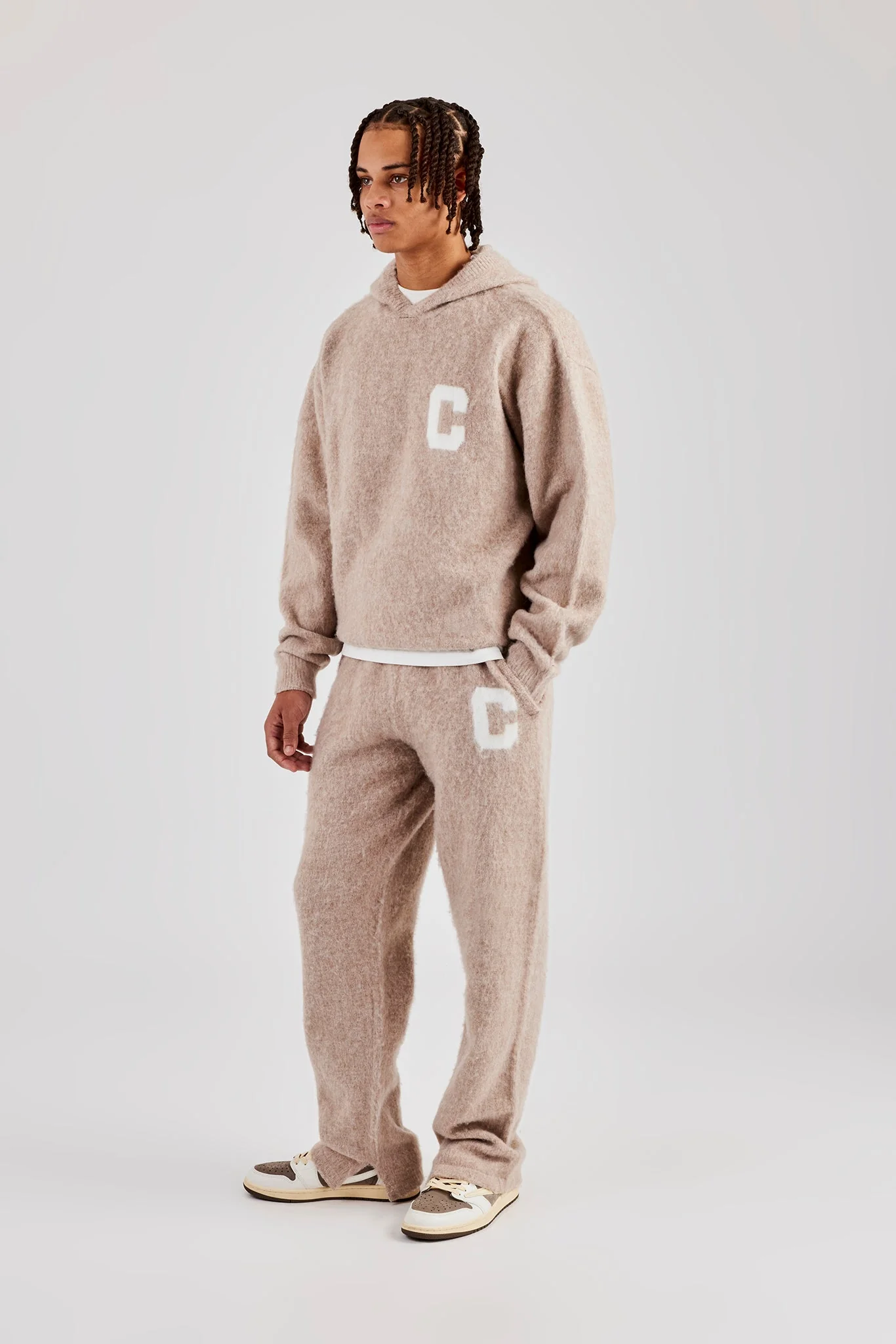 Brushed Knit Oversized Knitted Tracksuit - Stone - Image 2