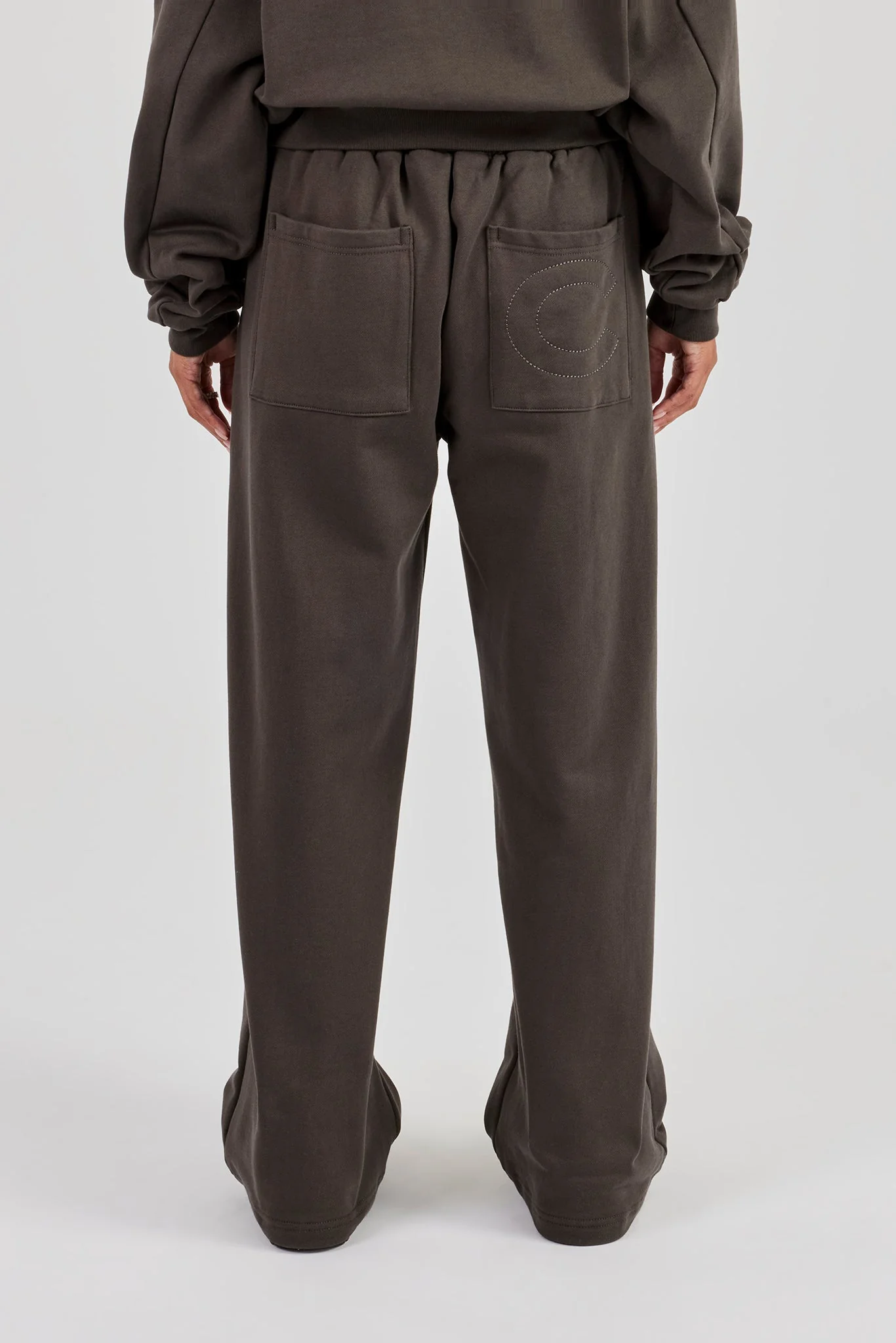 Buttoned Detail Wide Leg Jogger - Coffee - Image 4