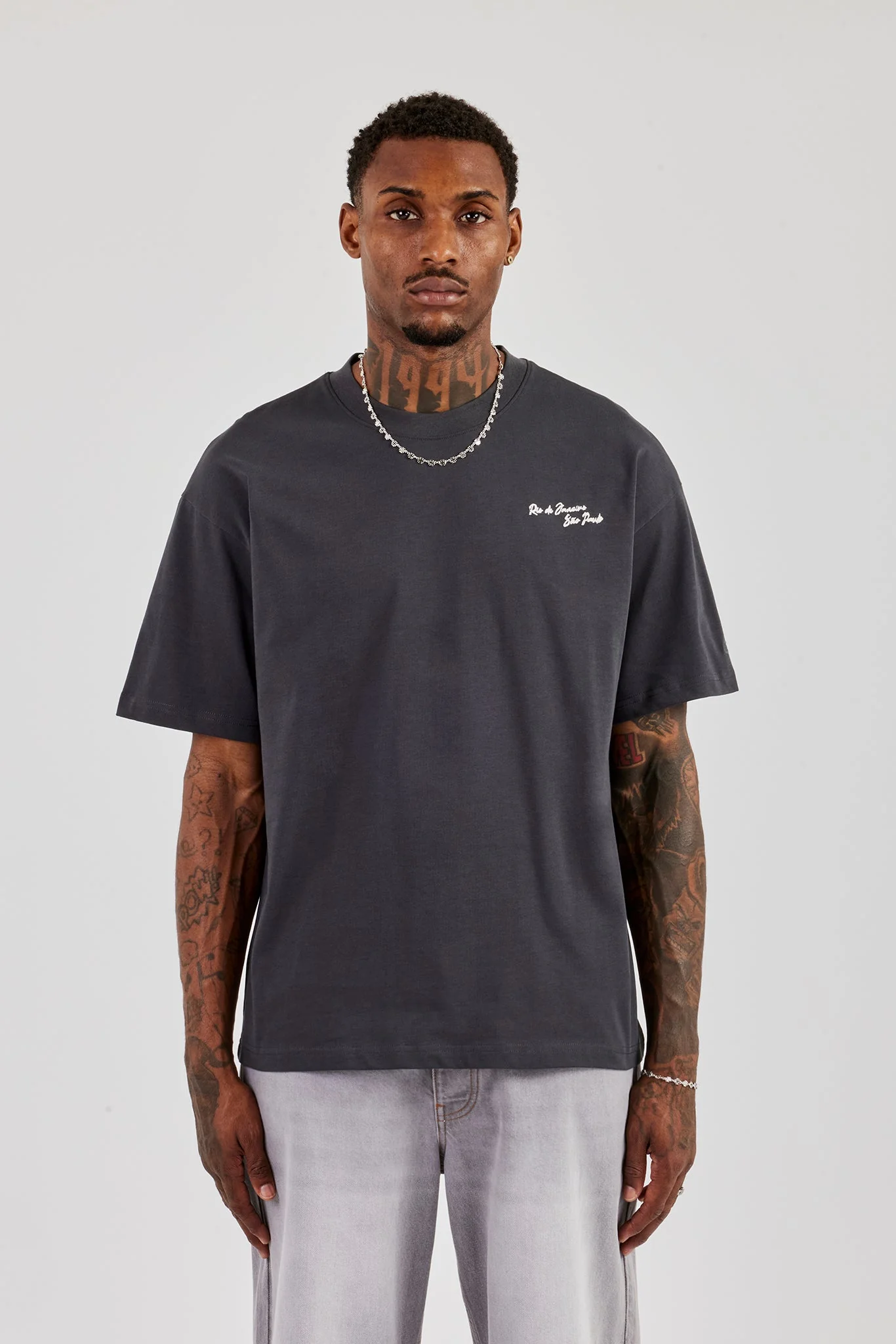 C Back Print Oversized T-Shirt - Charcoal - Image 2
