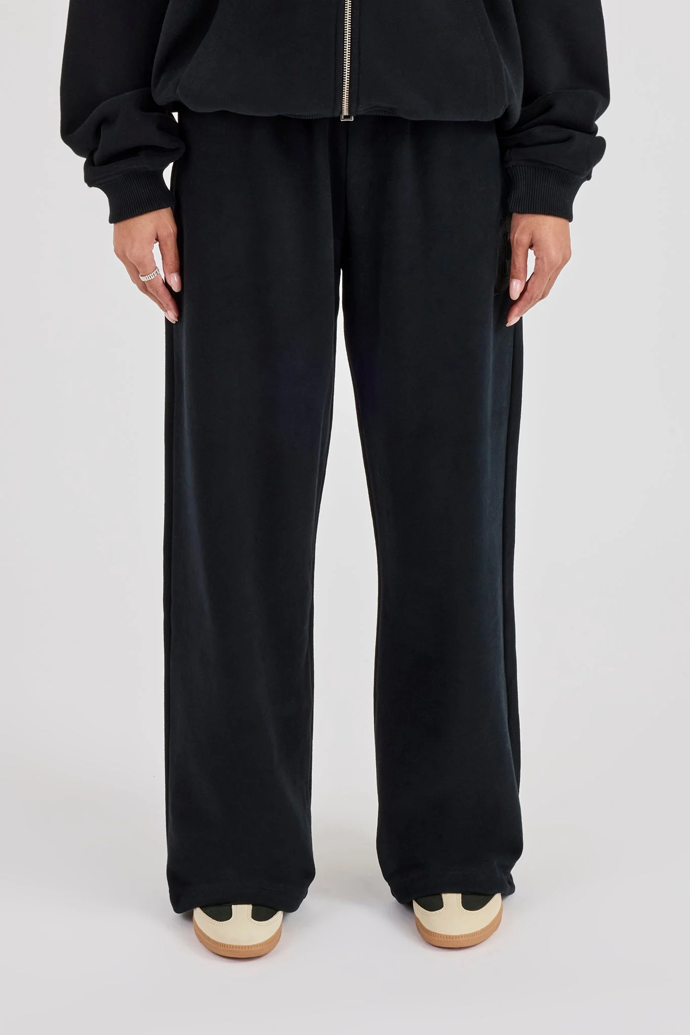 C Embroidered Wide Leg Jogger - Black - Image 2