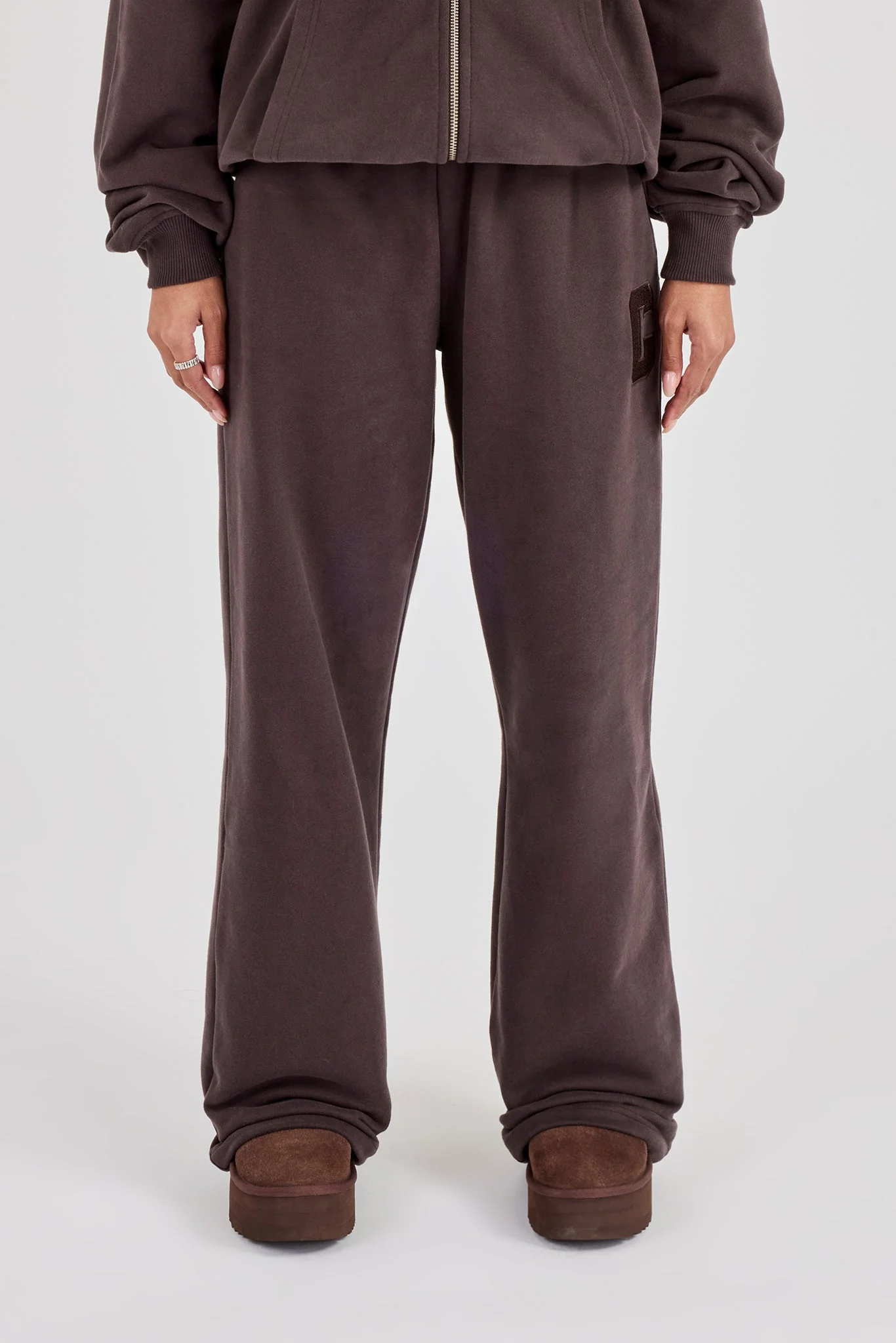 C Embroidered Wide Leg Jogger - Coffee - Image 2