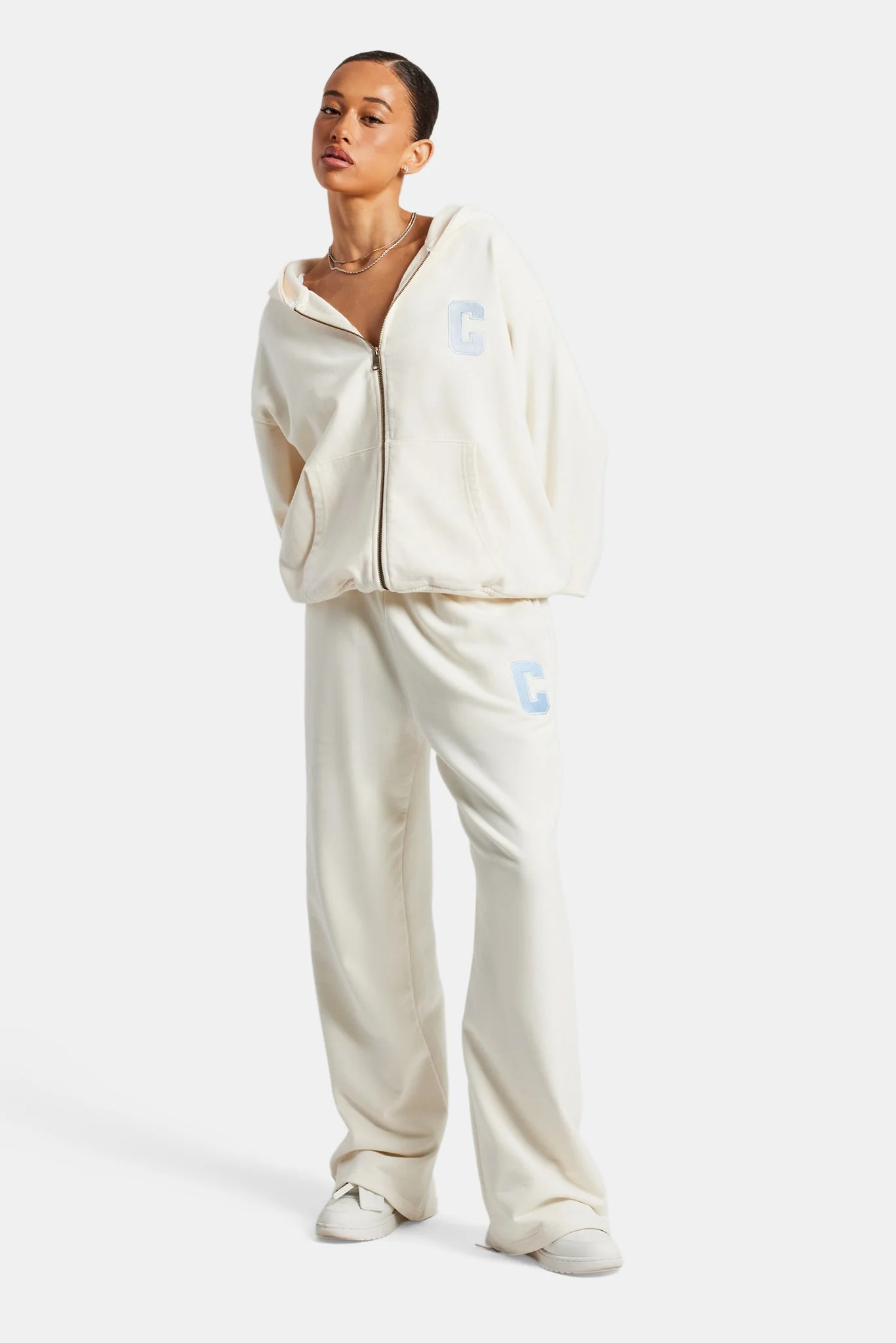 C Embroidered Zip Through Hoodie - Off White - Image 2