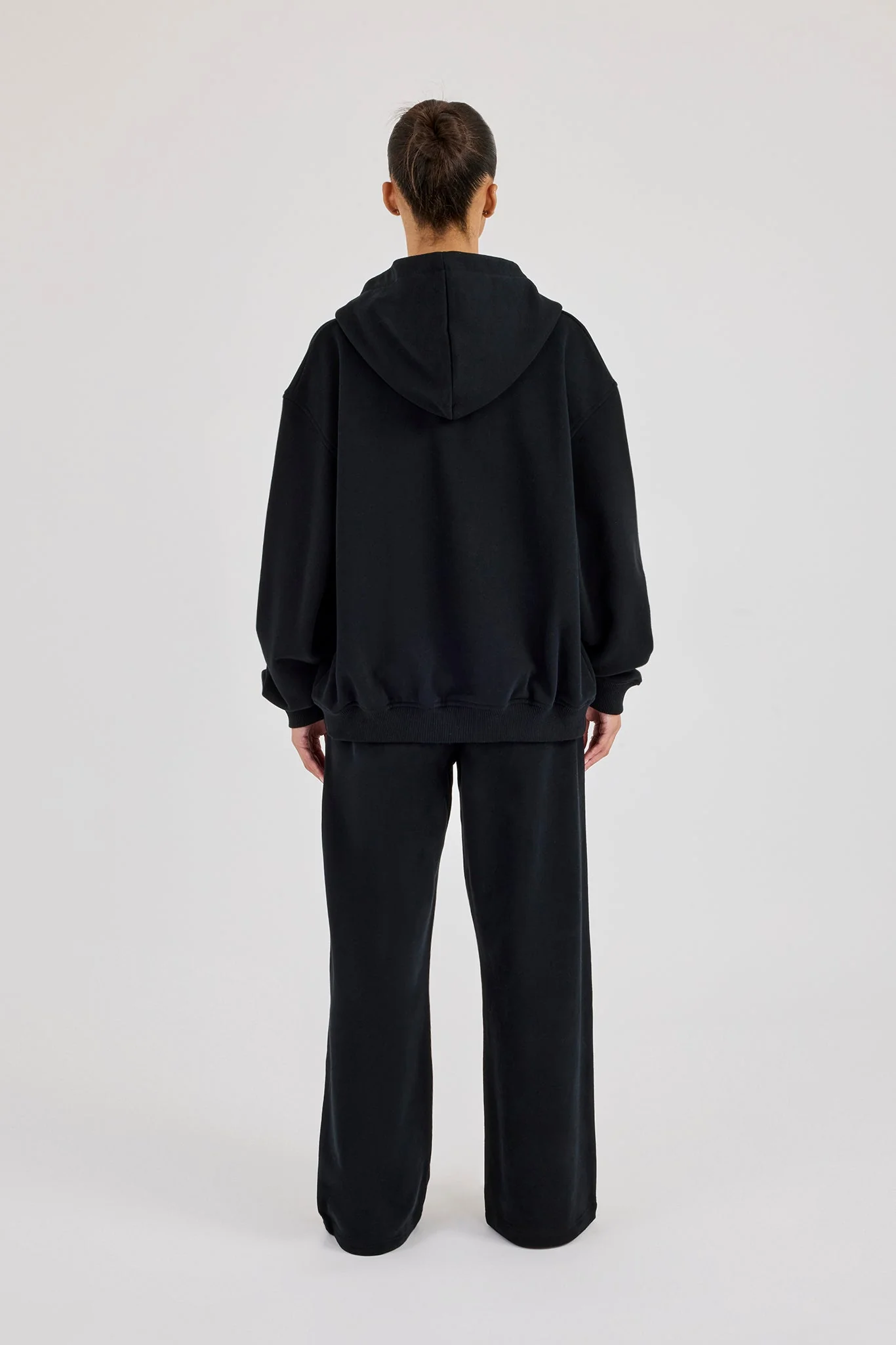 C Embroidered Zip Through Hoodie & Wide Leg Jogger - Black - Image 3
