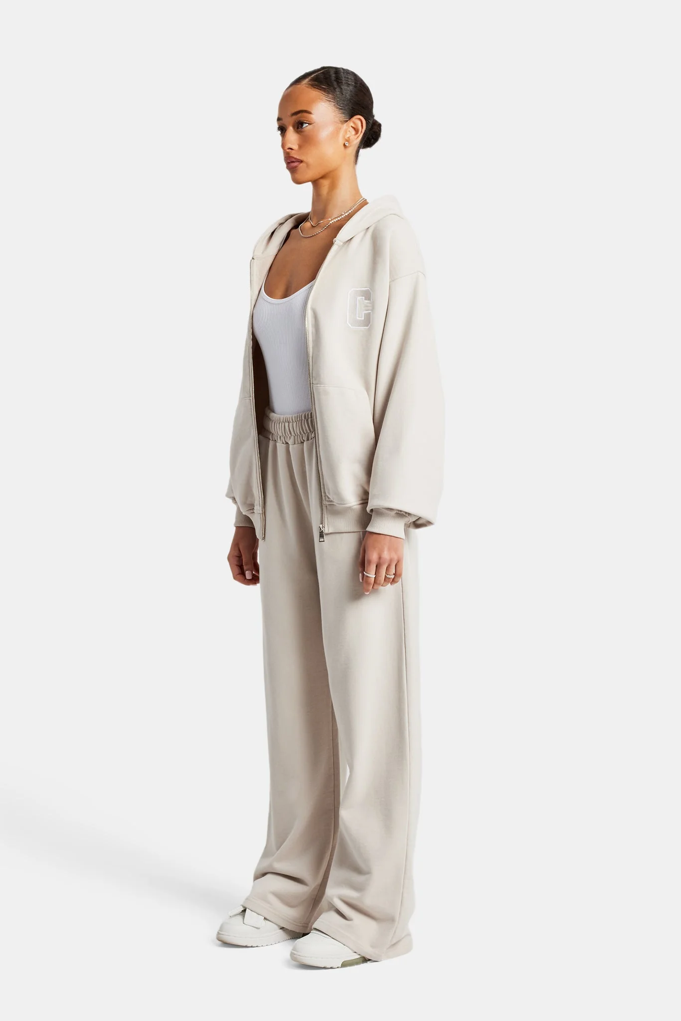 C Embroidered Zip Through Tracksuit - Stone - Image 3