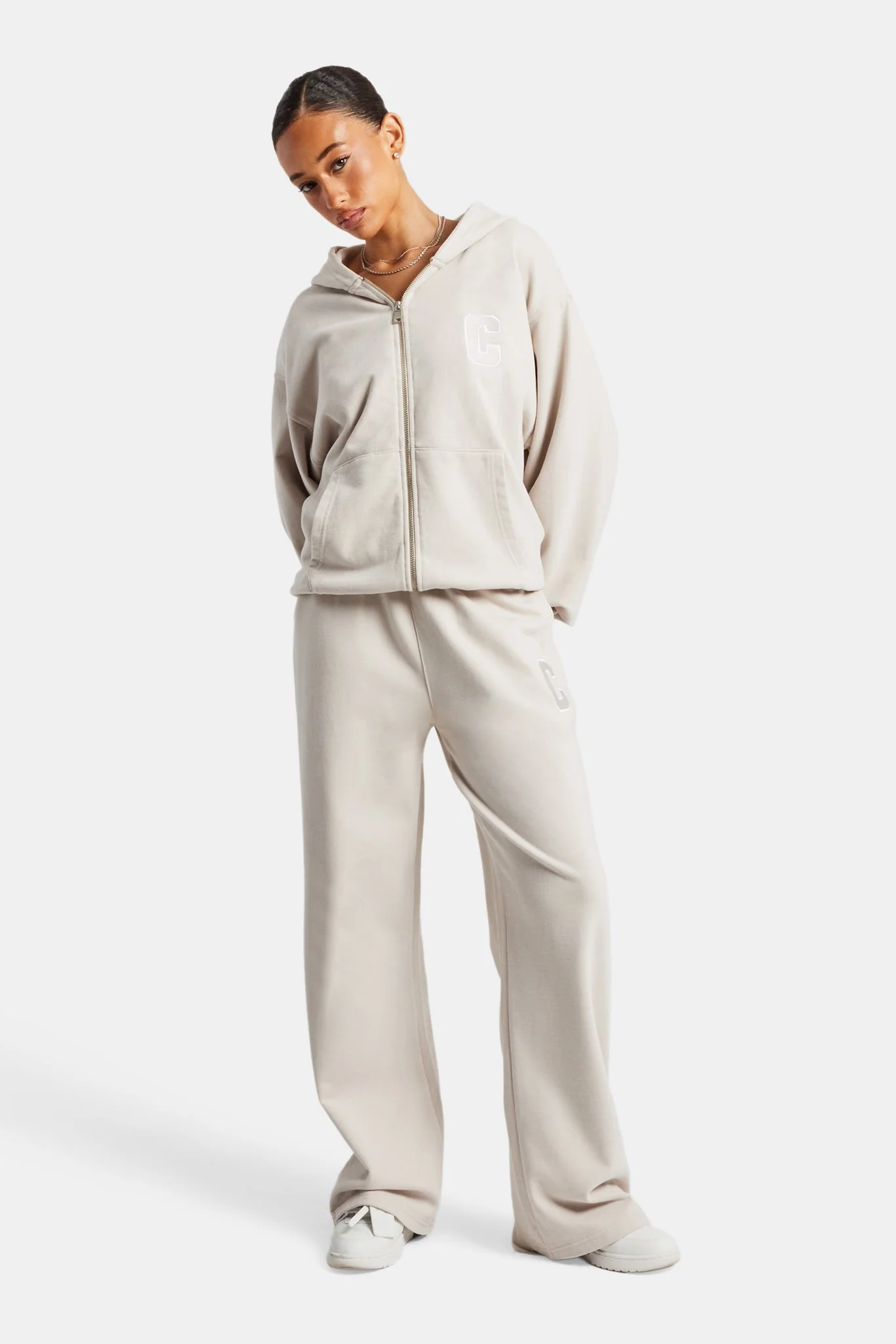 C Embroidered Zip Through Tracksuit - Stone - Image 7