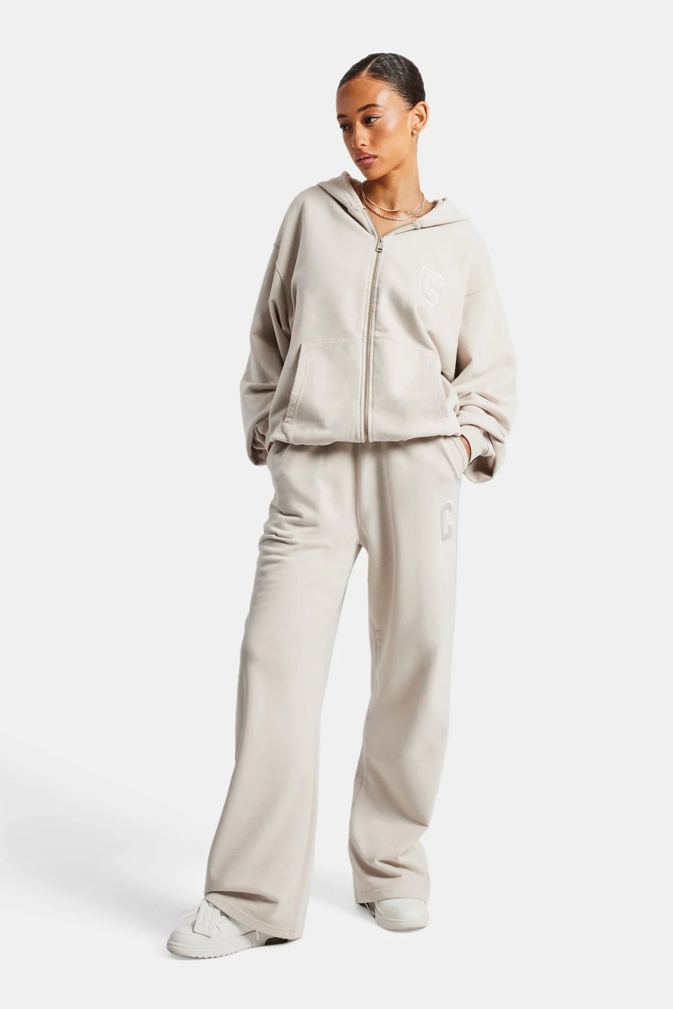 C Embroidered Zip Through Tracksuit - Stone - Image 8