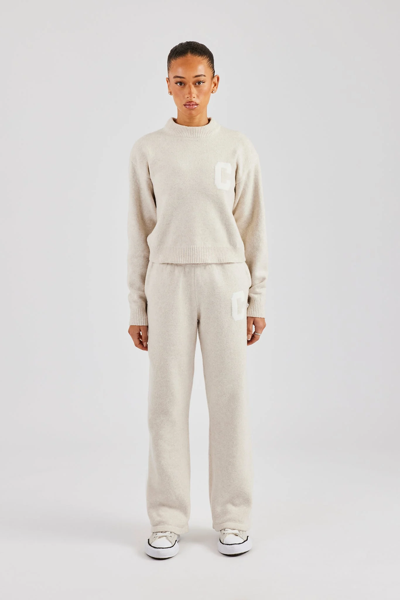 C Knitted Boxy Sweatshirt & Jogger - Oatmeal - Image 2
