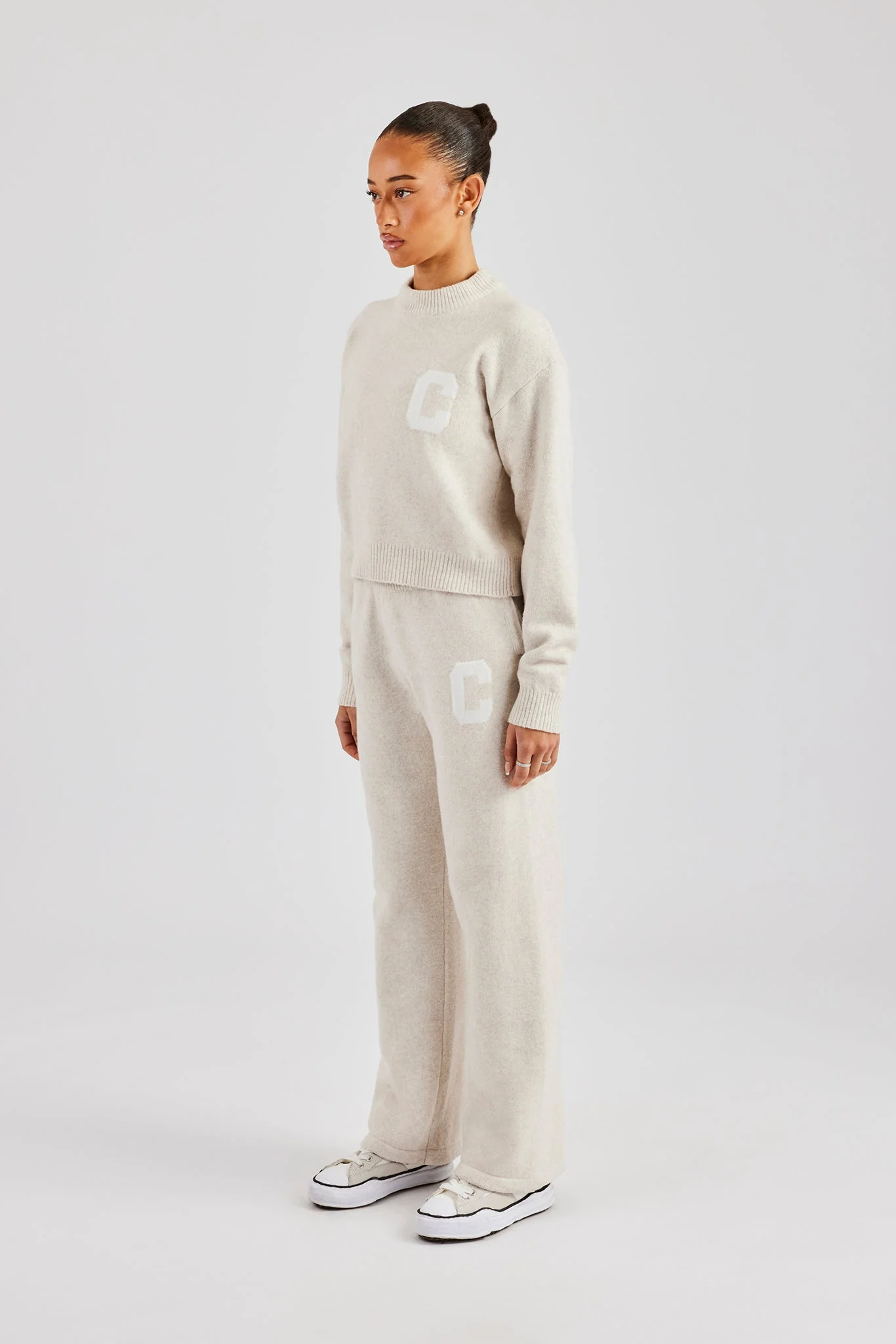C Knitted Boxy Sweatshirt & Jogger - Oatmeal - Image 4