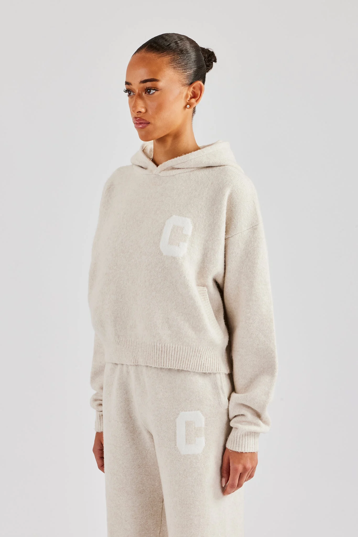 C Knitted Hoodie - Oatmeal - Image 4