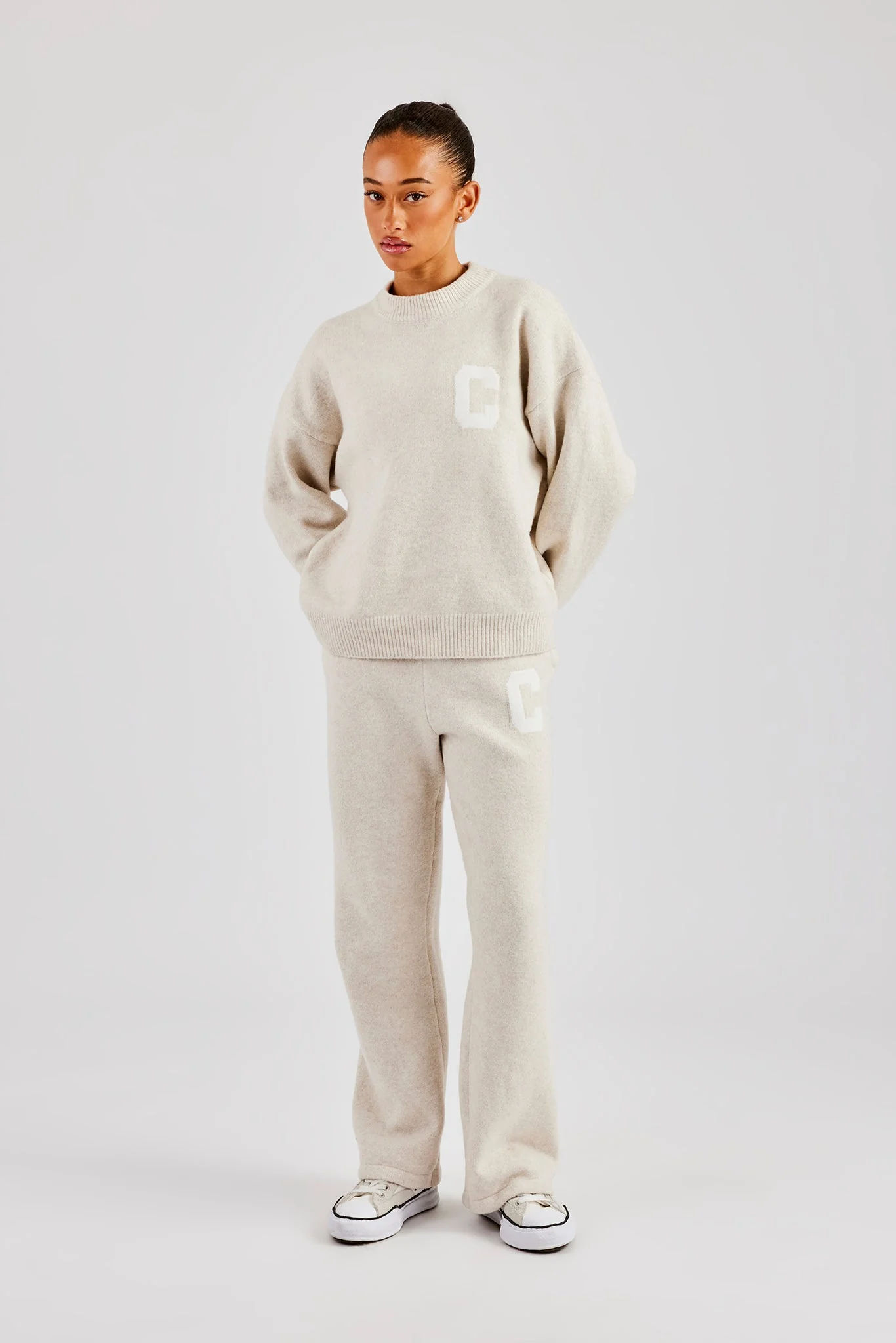 C Knitted Sweatshirt & Jogger - Oatmeal - Image 4