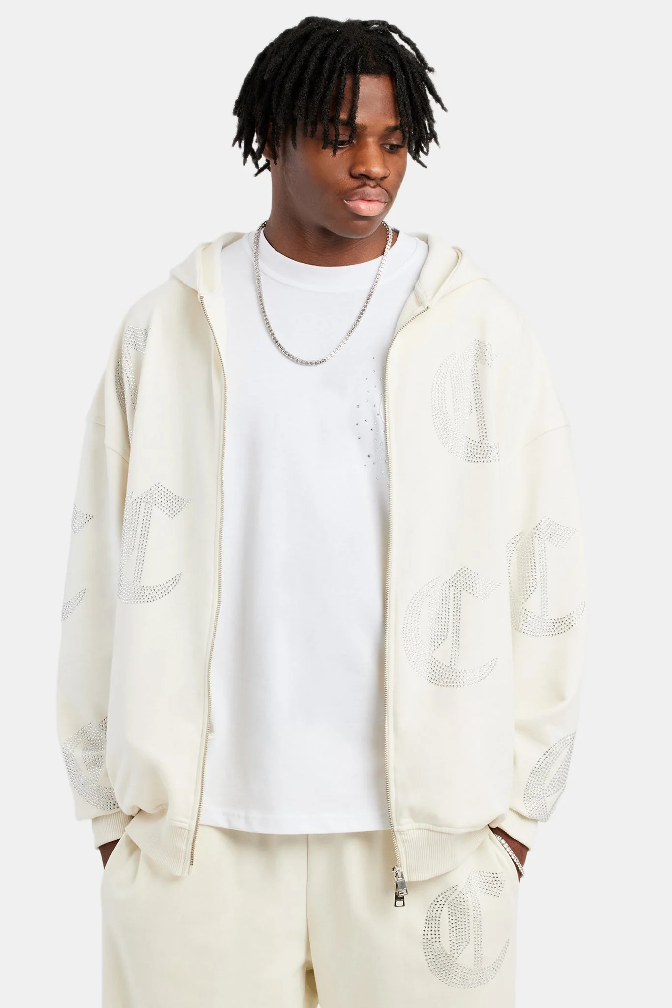 C Repeat Rhinestone Tracksuit - Ecru - Image 6