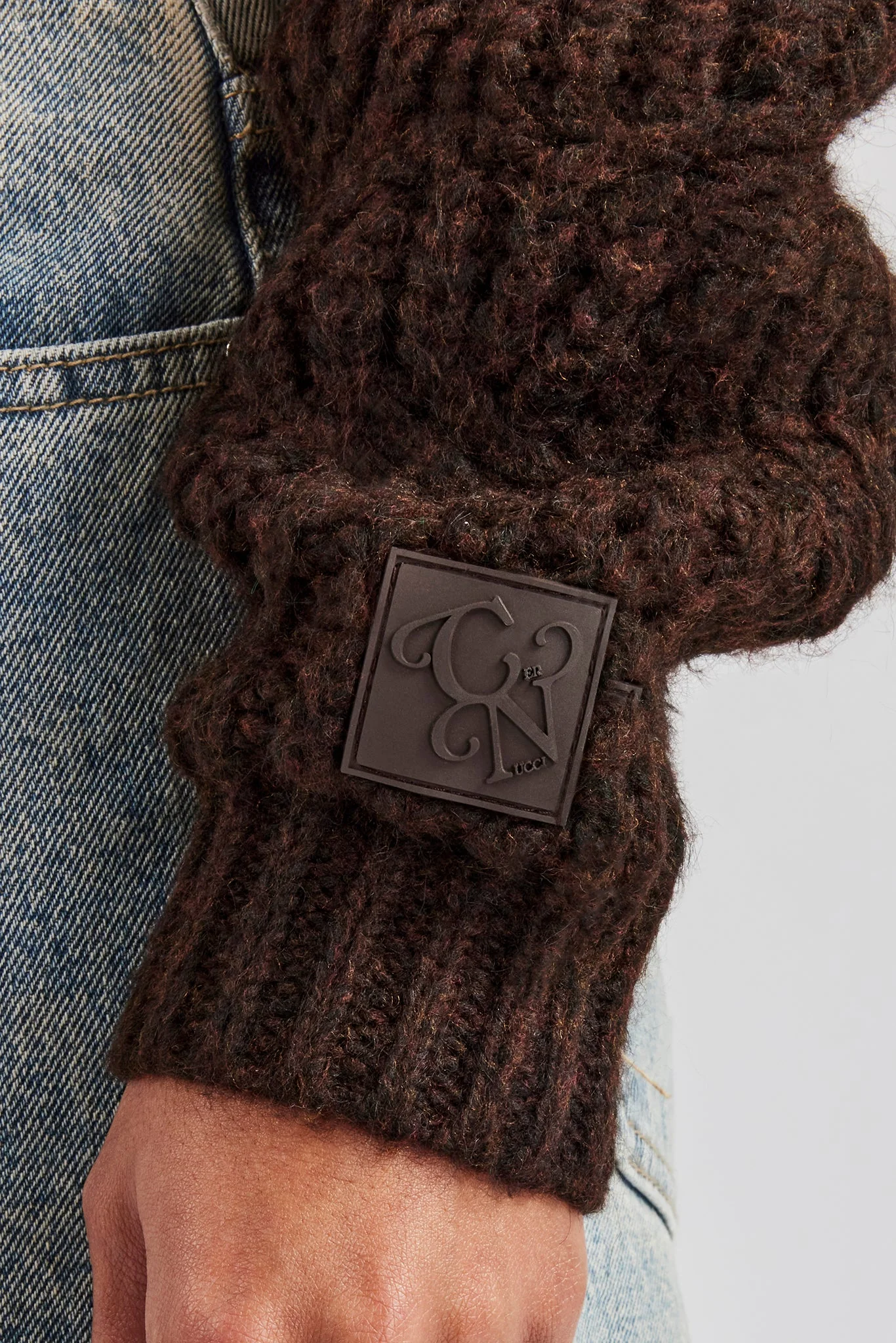 Cable Knit Embroidered Cardigan - Chocolate - Image 2
