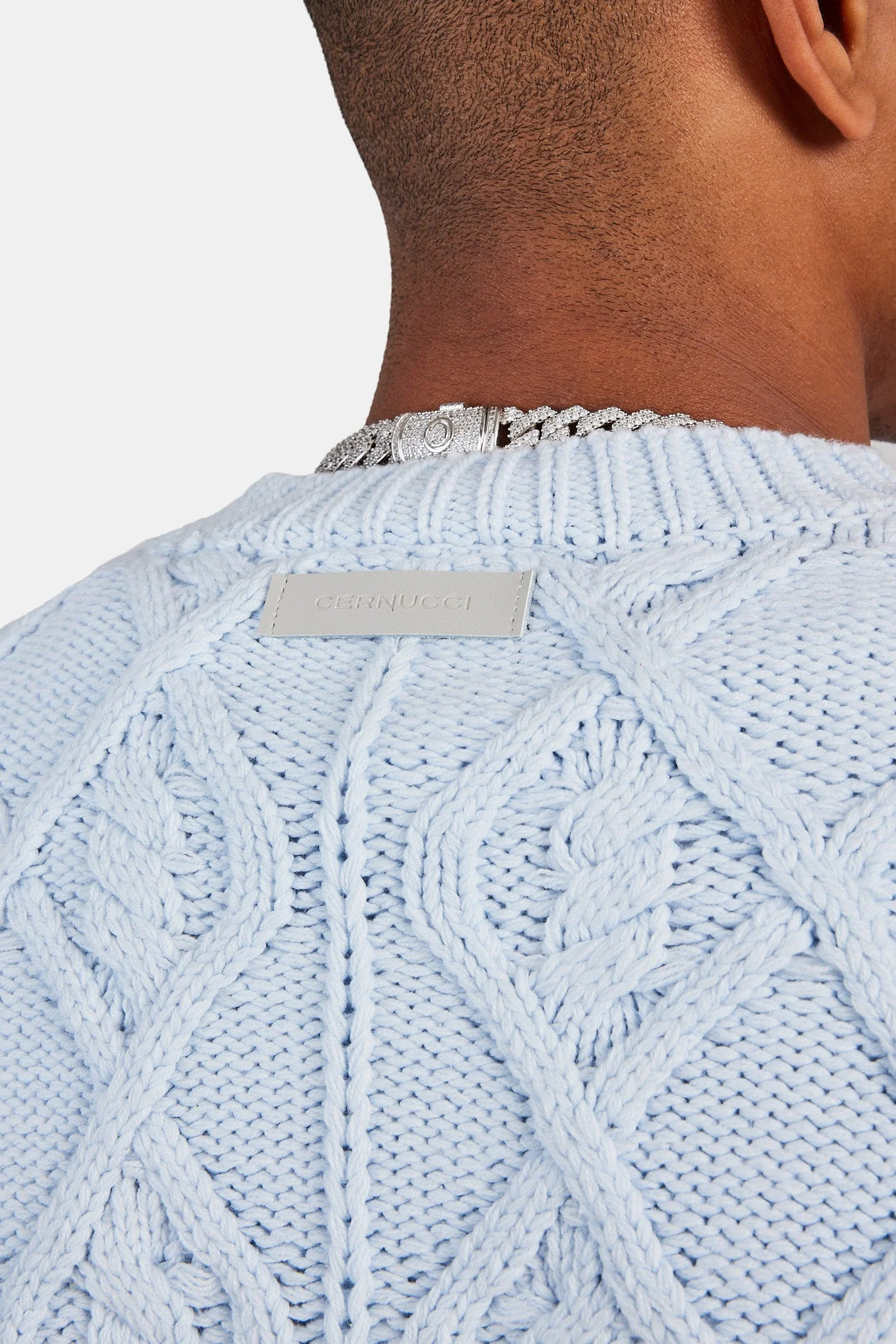 Cable Knit Varsity Sweater - Blue - Image 3