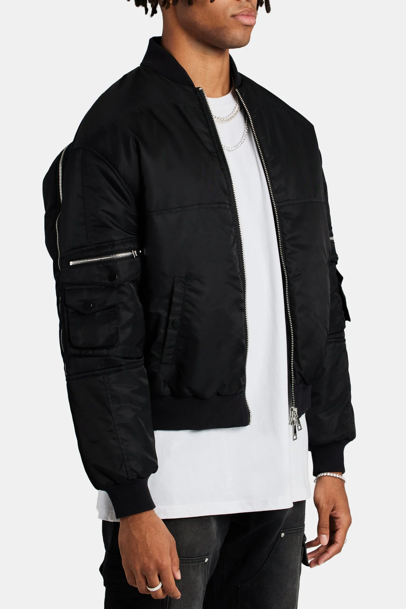 Cargo Bomber Jacket - Black - Image 3