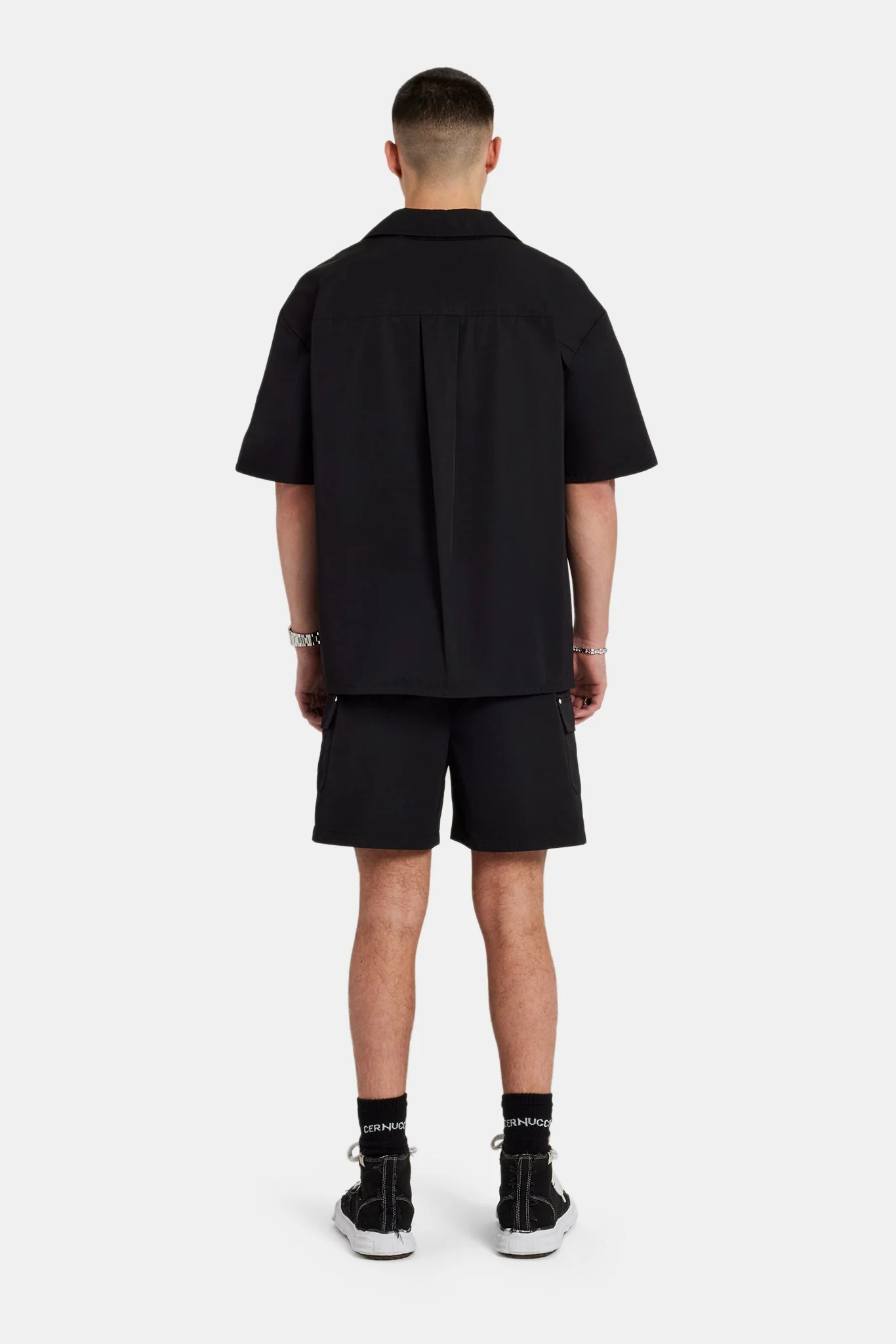 Carpenter Nylon Embroidered Shirt & Short Set - Black - Image 2