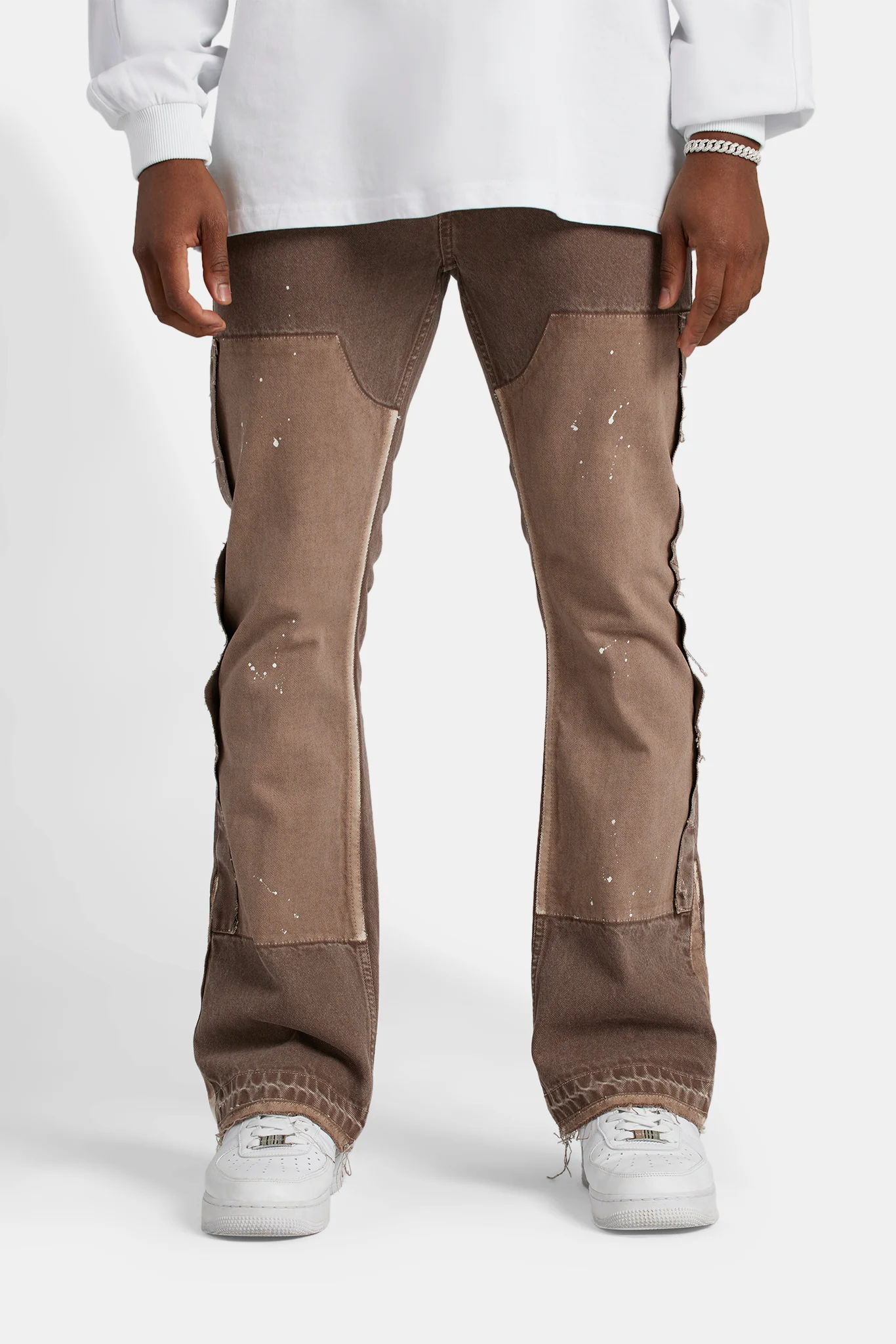 Carpenter Panelled Flare Fit Jeans - Brown - Image 2