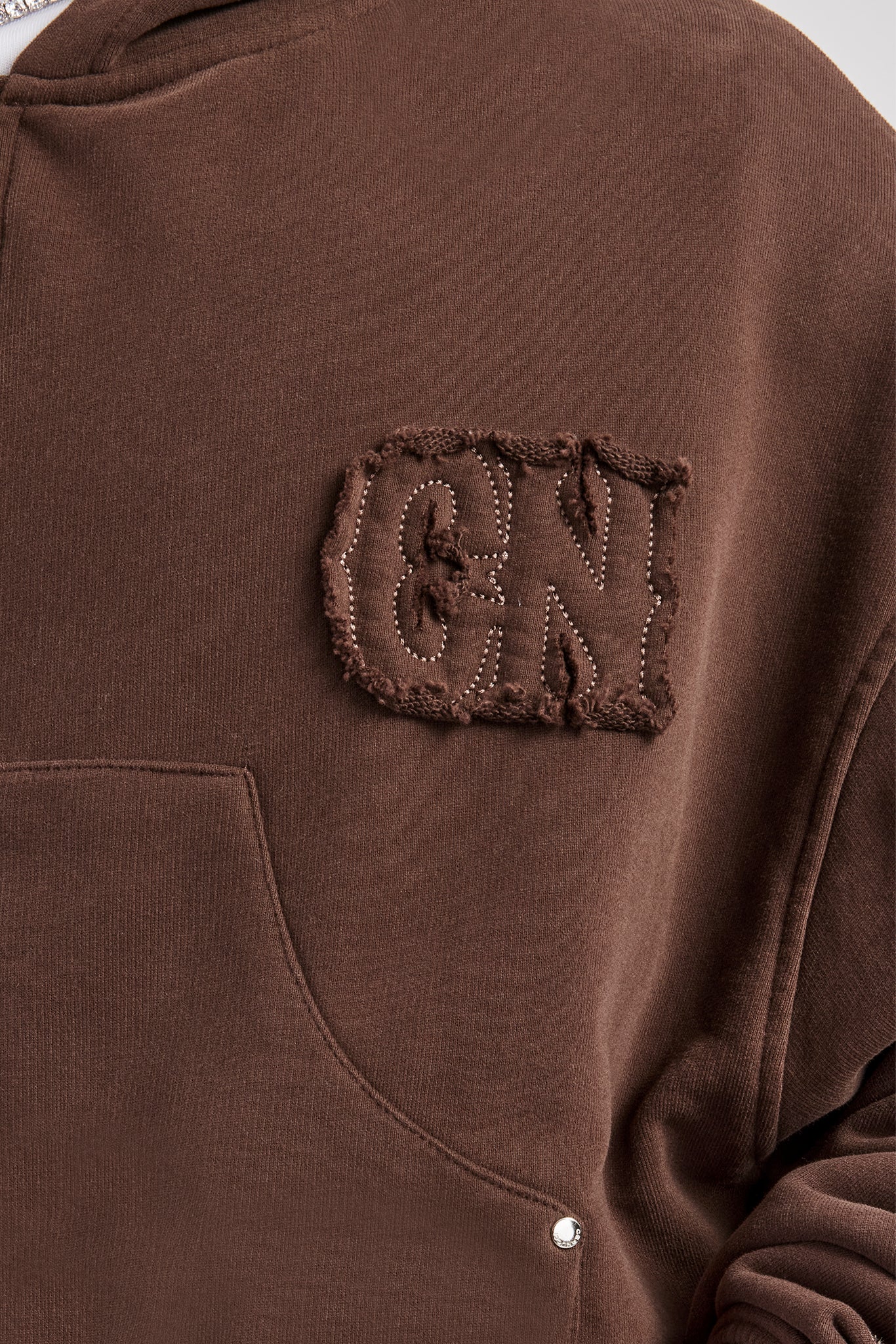 Carpenter Raw Edge Zip Through Hoodie - Chocolate - Image 2