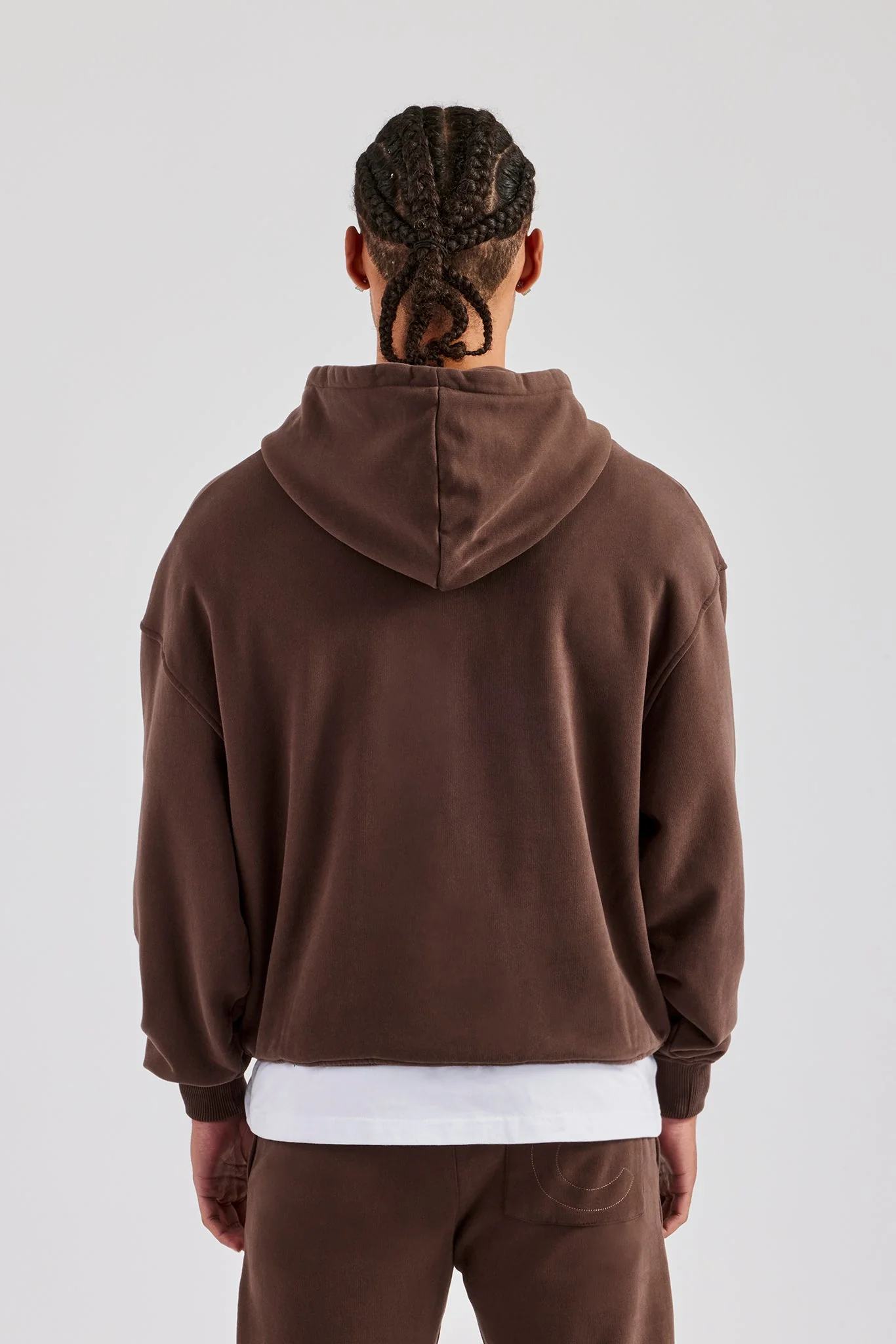 Carpenter Raw Edge Zip Through Hoodie - Chocolate - Image 4