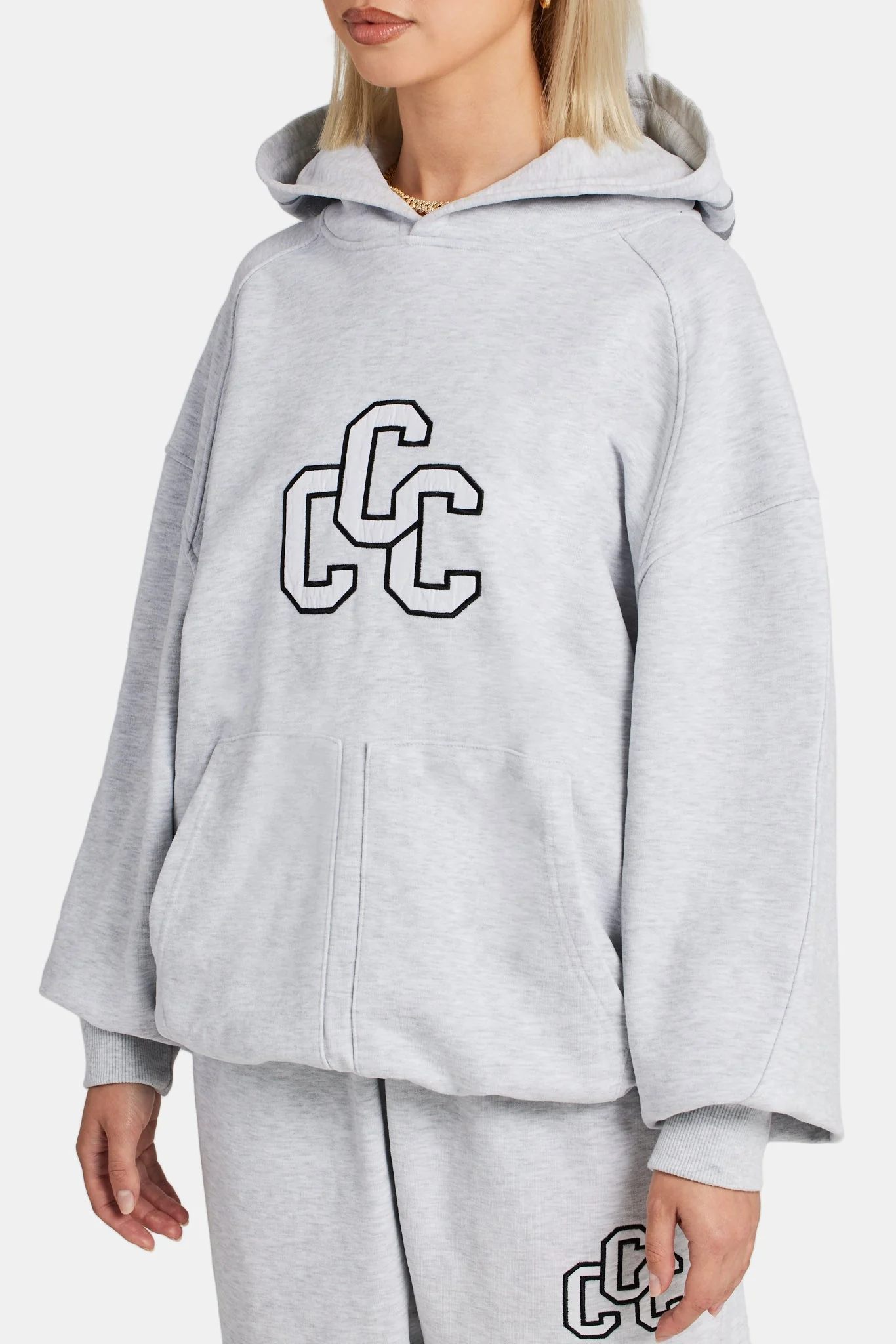 CCC Applique Varsity Hoodie - Grey Marl - Image 4
