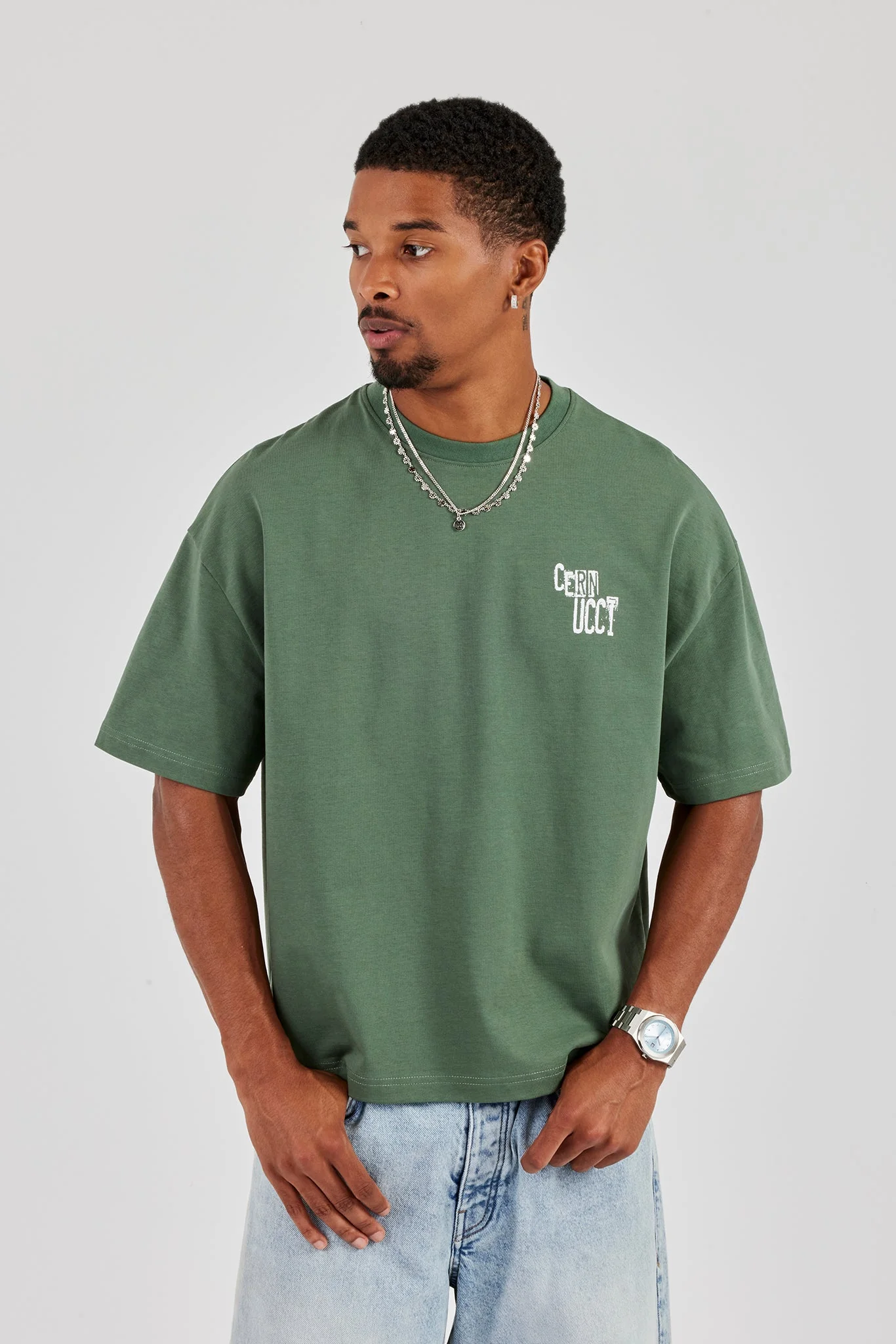 CCC Back Print Boxy T-Shirt - Forest Green - Image 2