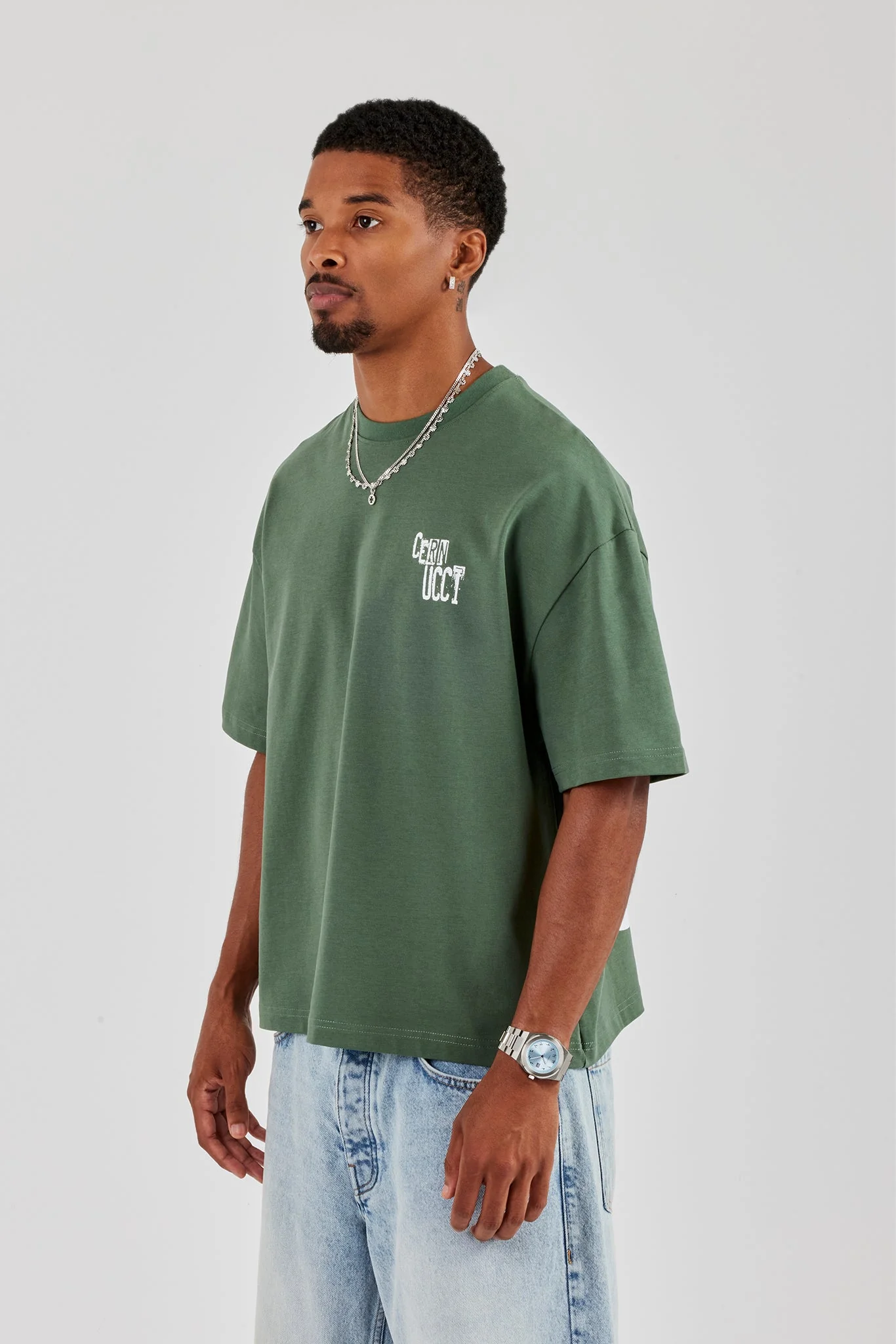 CCC Back Print Boxy T-Shirt - Forest Green - Image 3