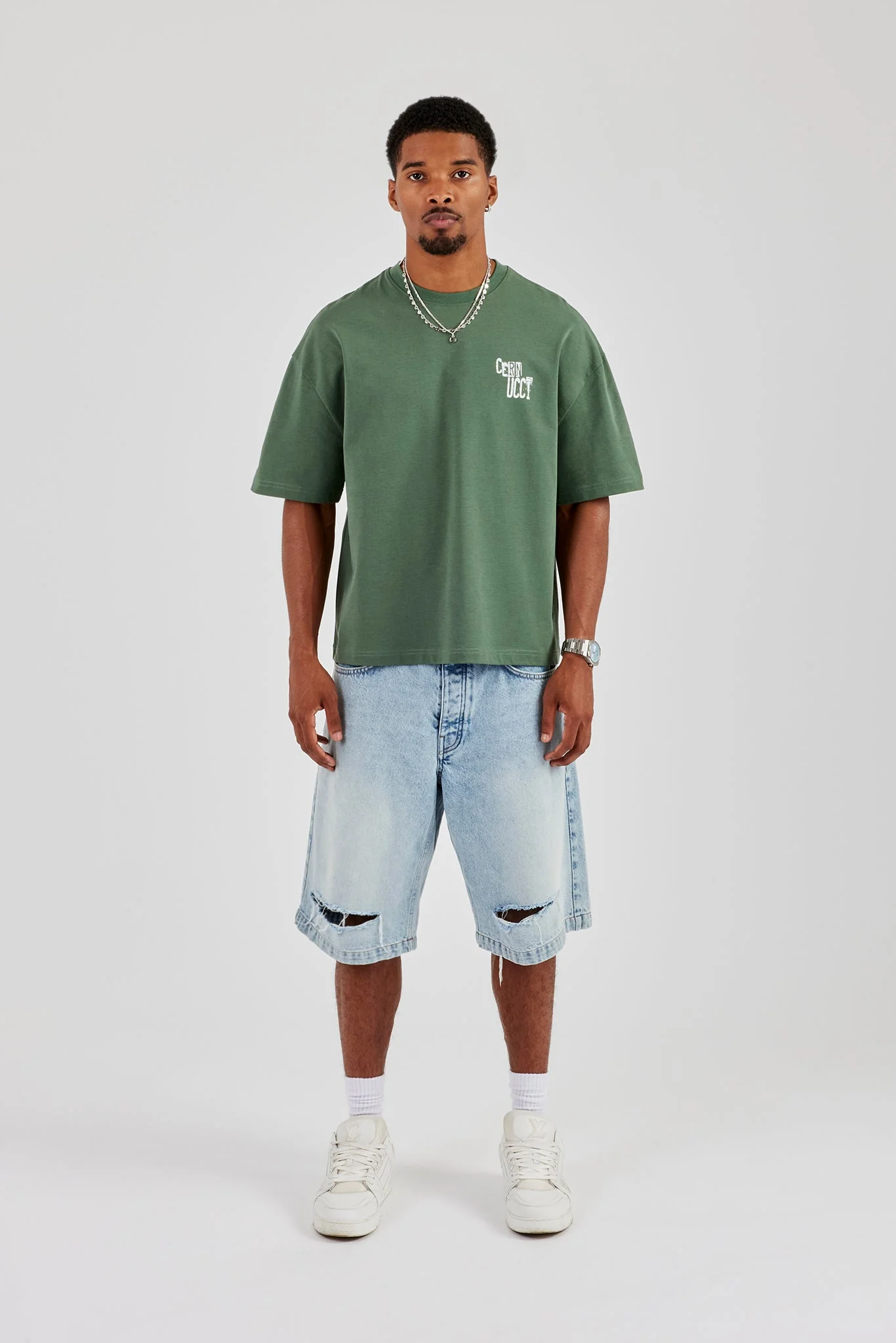 CCC Back Print Boxy T-Shirt - Forest Green - Image 4