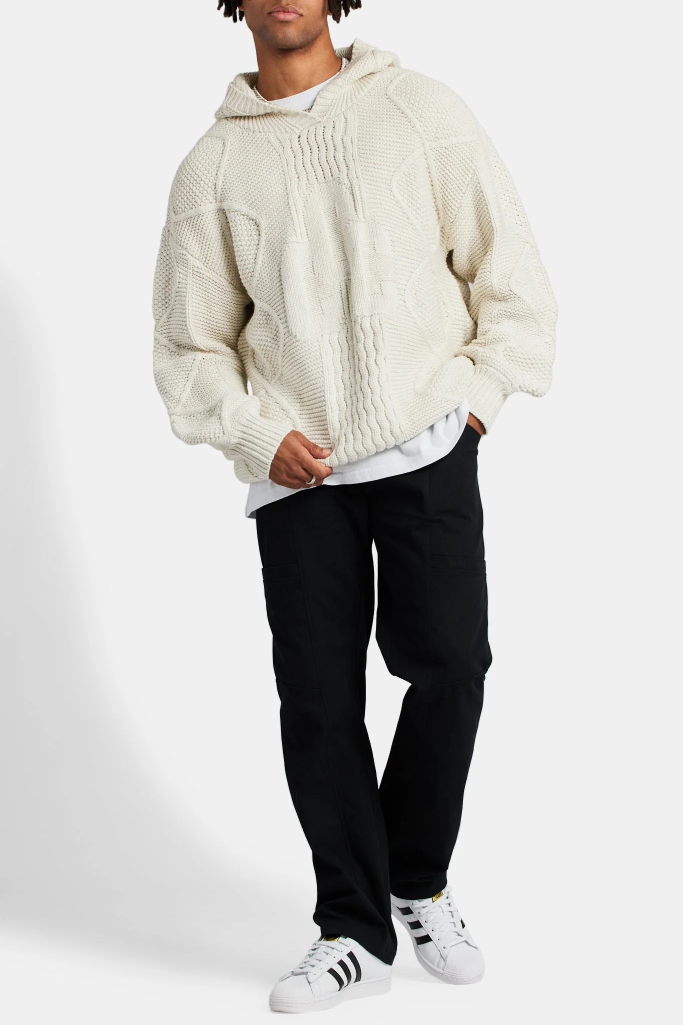 CCC Cable Knit Varsity Hoodie - Ecru - Image 4