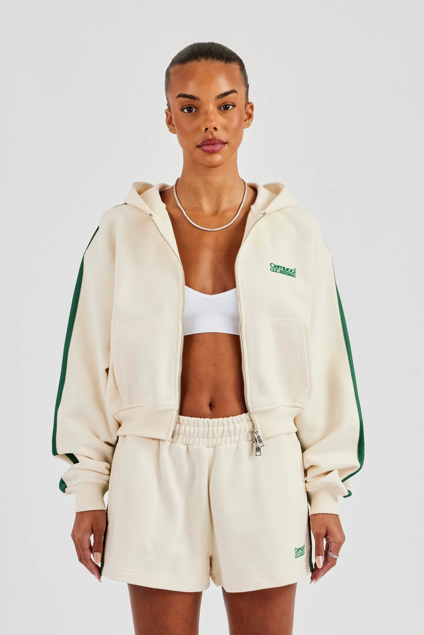 CCC Taping Boxy Zip Through Hoodie - Off White - Image 3