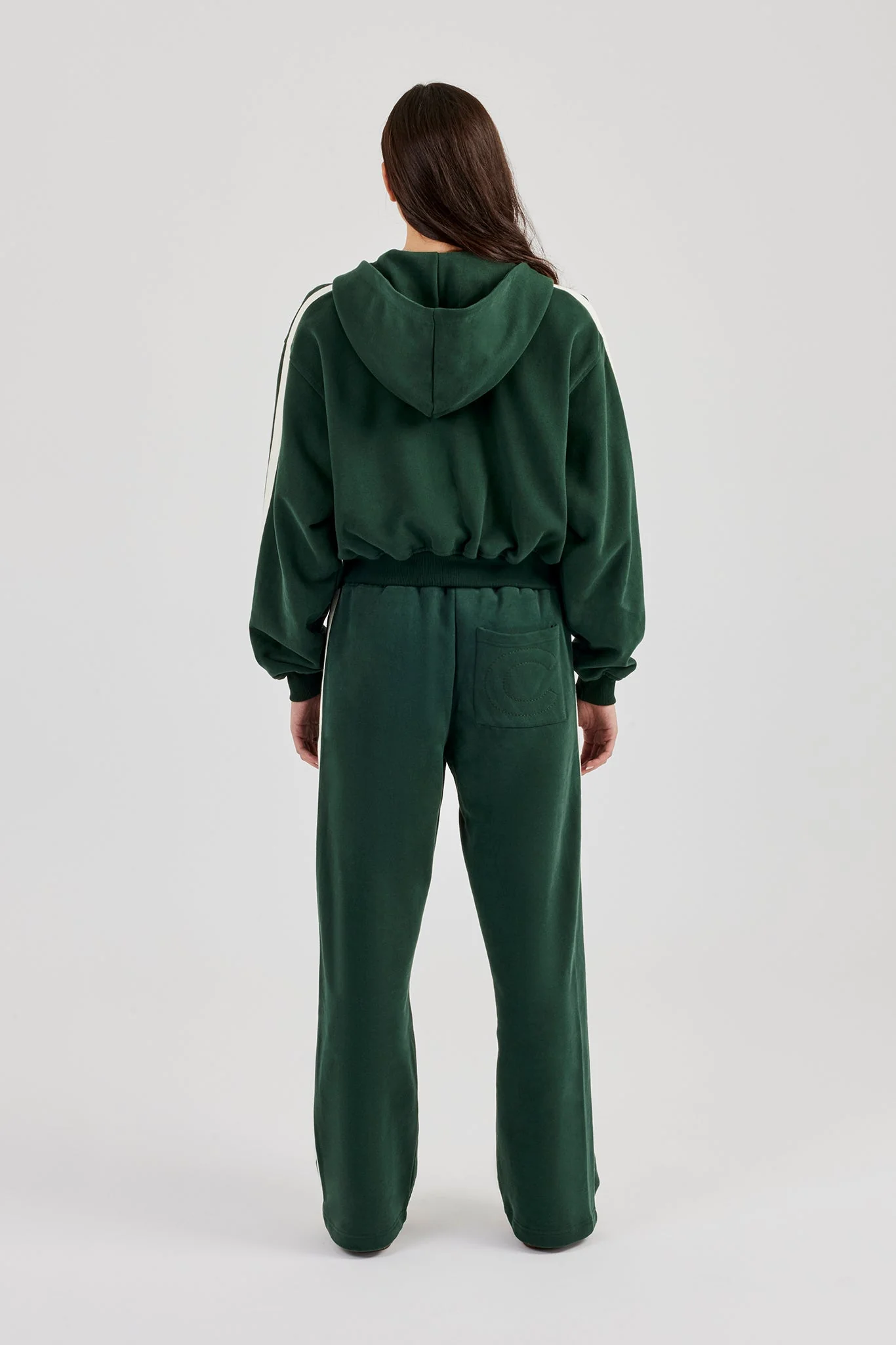CCC Taping Boxy Zip Through Hoodie & Wide Leg Jogger - Forest Green - Image 3