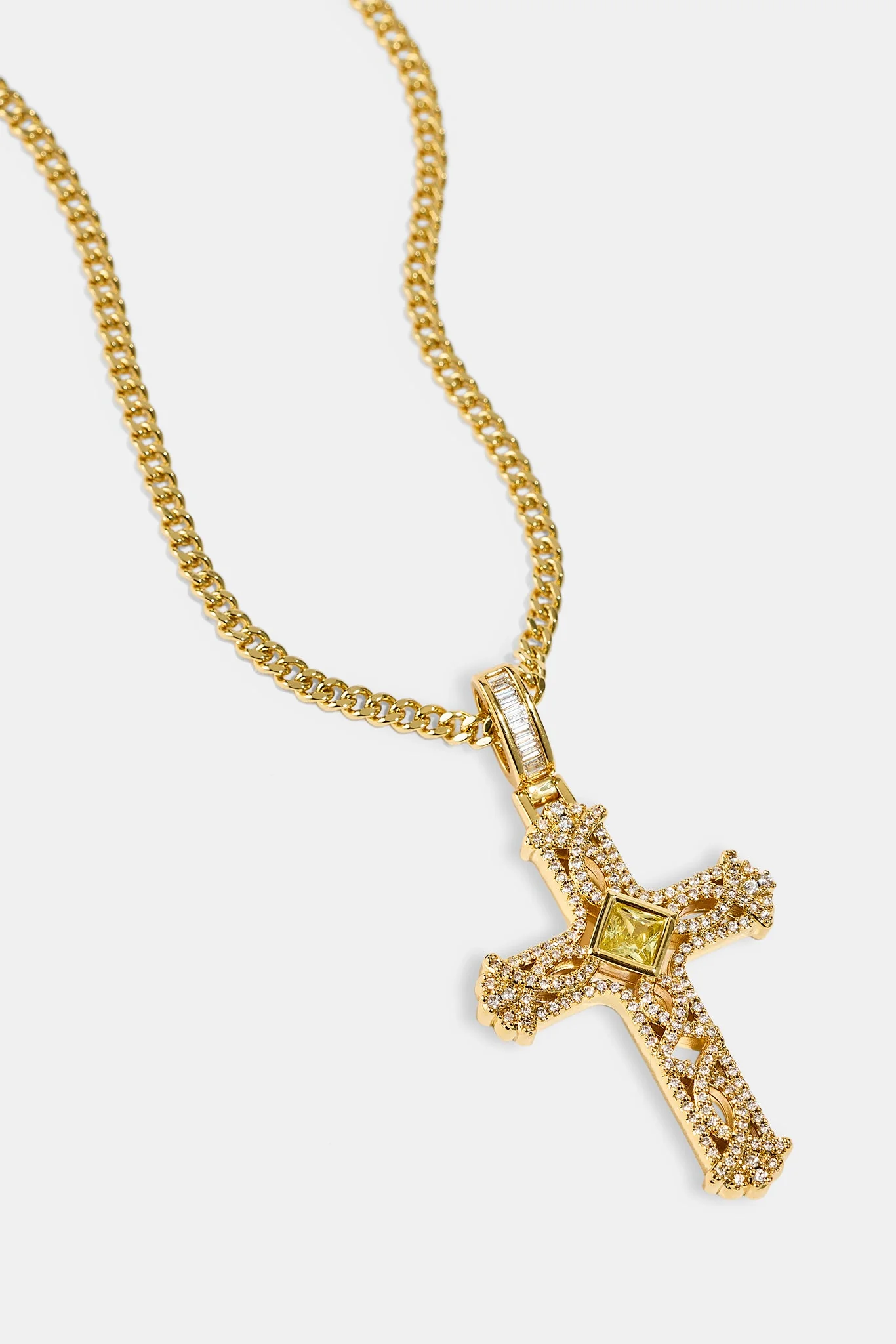 Centre Stone Cross Pendant Necklace - 20mm - Gold - Image 2