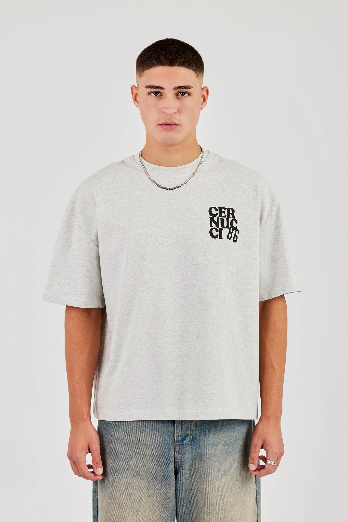 Cernucci 86 Print Boxy T-Shirt - Ash Grey - Image 5