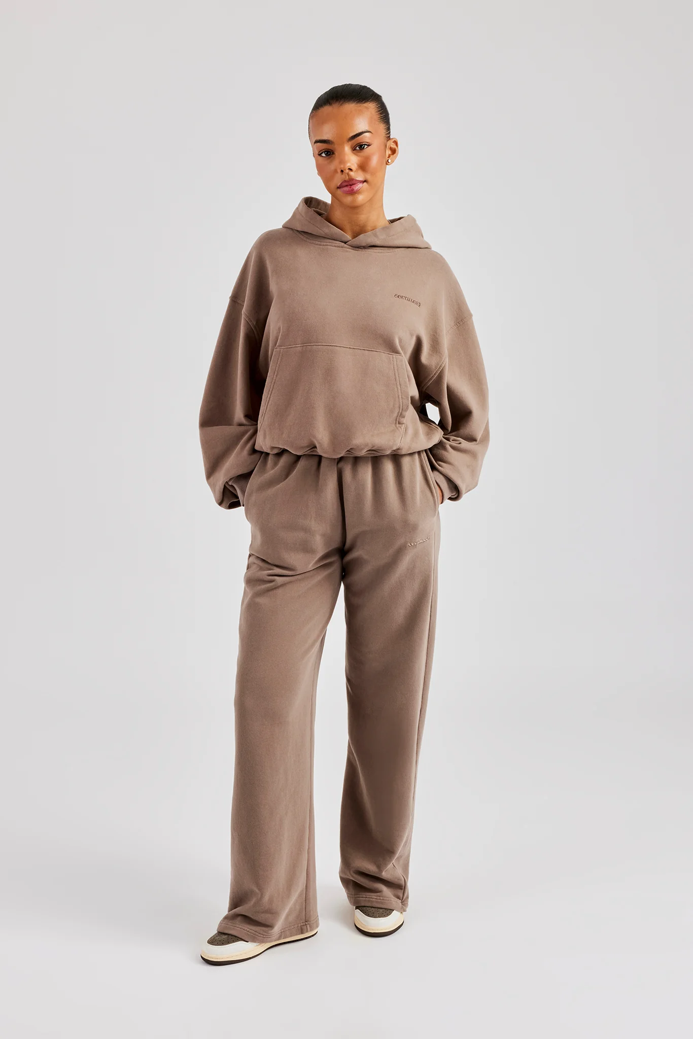 Cernucci Bubble Boxy Hoodie & Wide Leg Jogger - Taupe