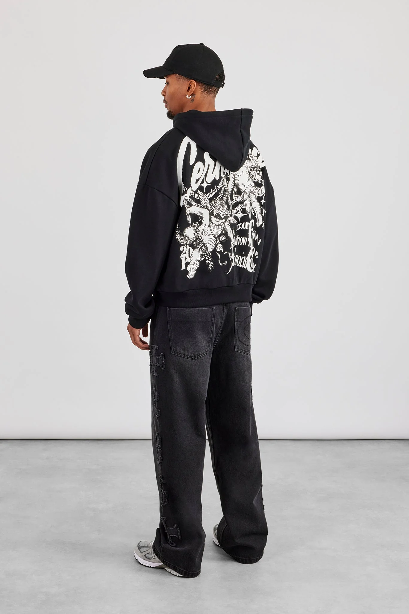 Cernucci Cherub Zip Through Boxy Hoodie - Black - Image 4