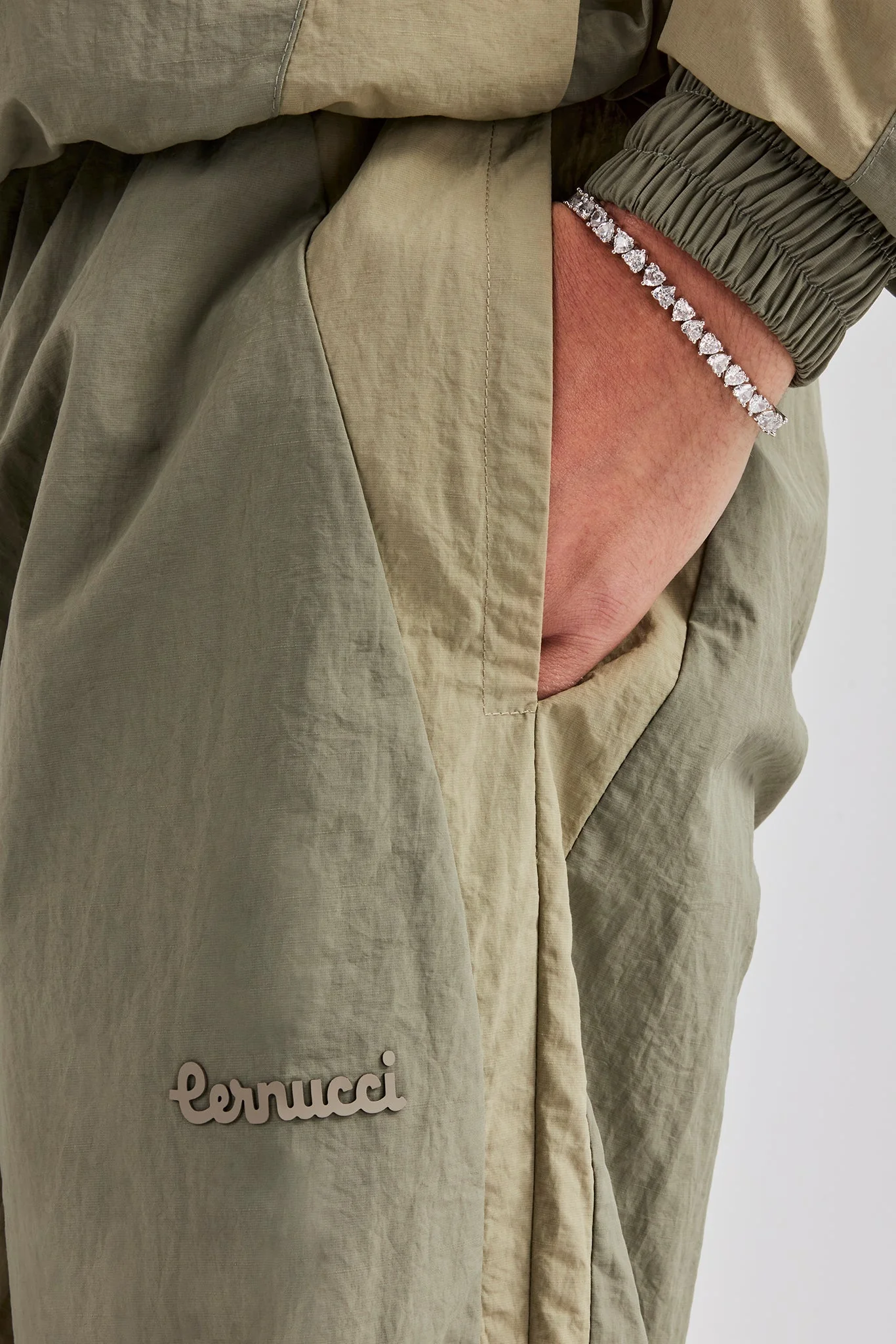 Cernucci Contrast Panel Nylon Track Pant - Khaki - Image 2