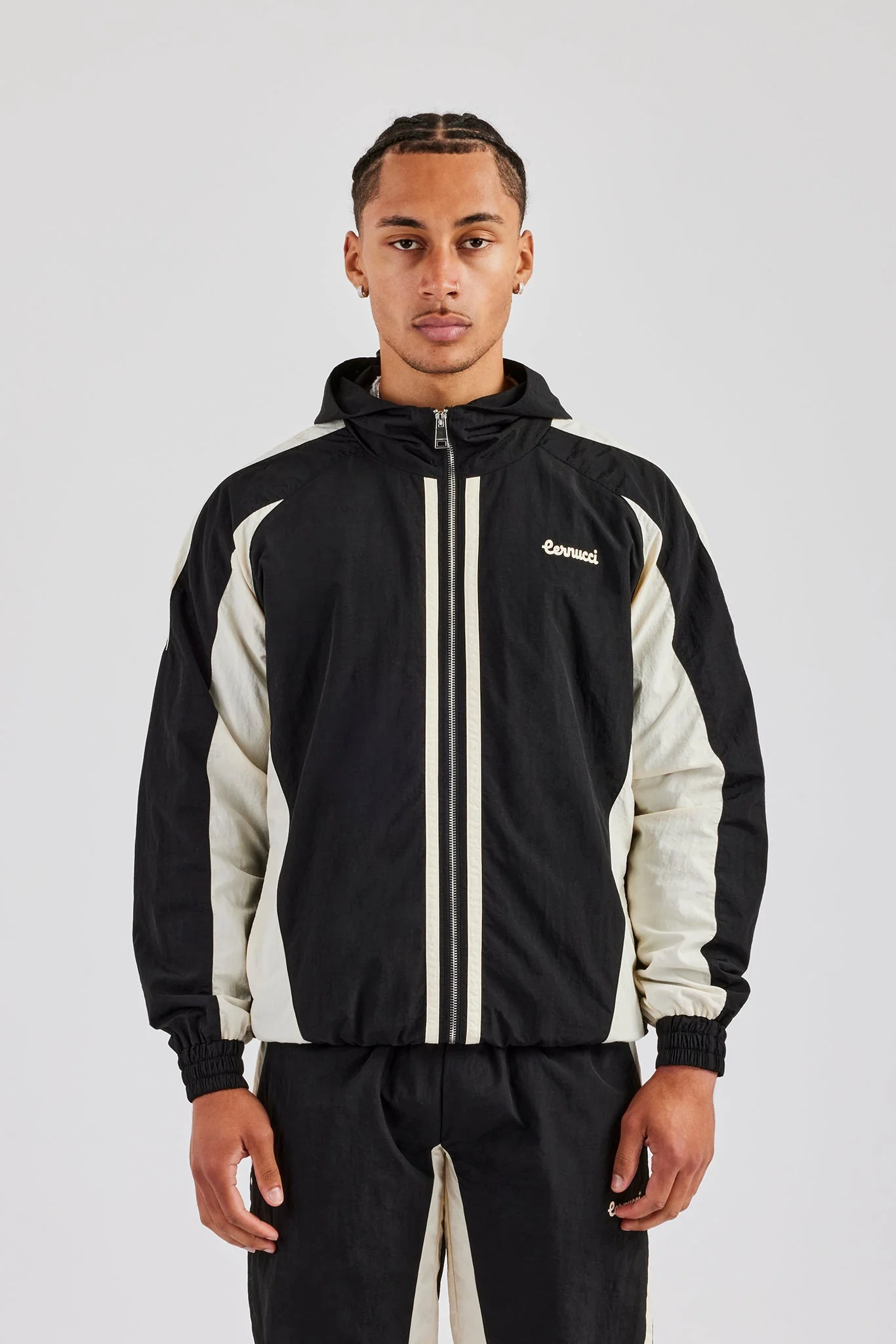 Cernucci Contrast Panel Nylon Track Top - Black - Image 3