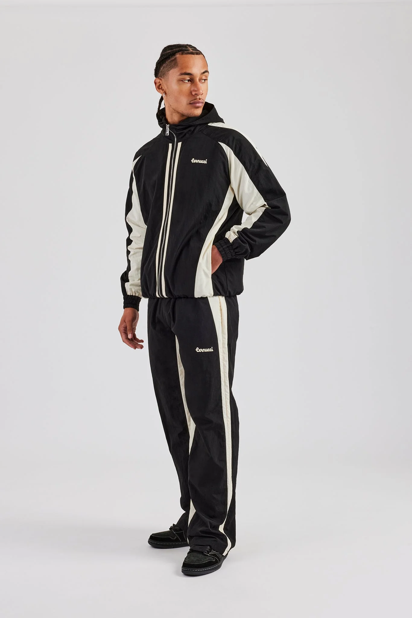 Cernucci Contrast Panel Nylon Track Top - Black - Image 4