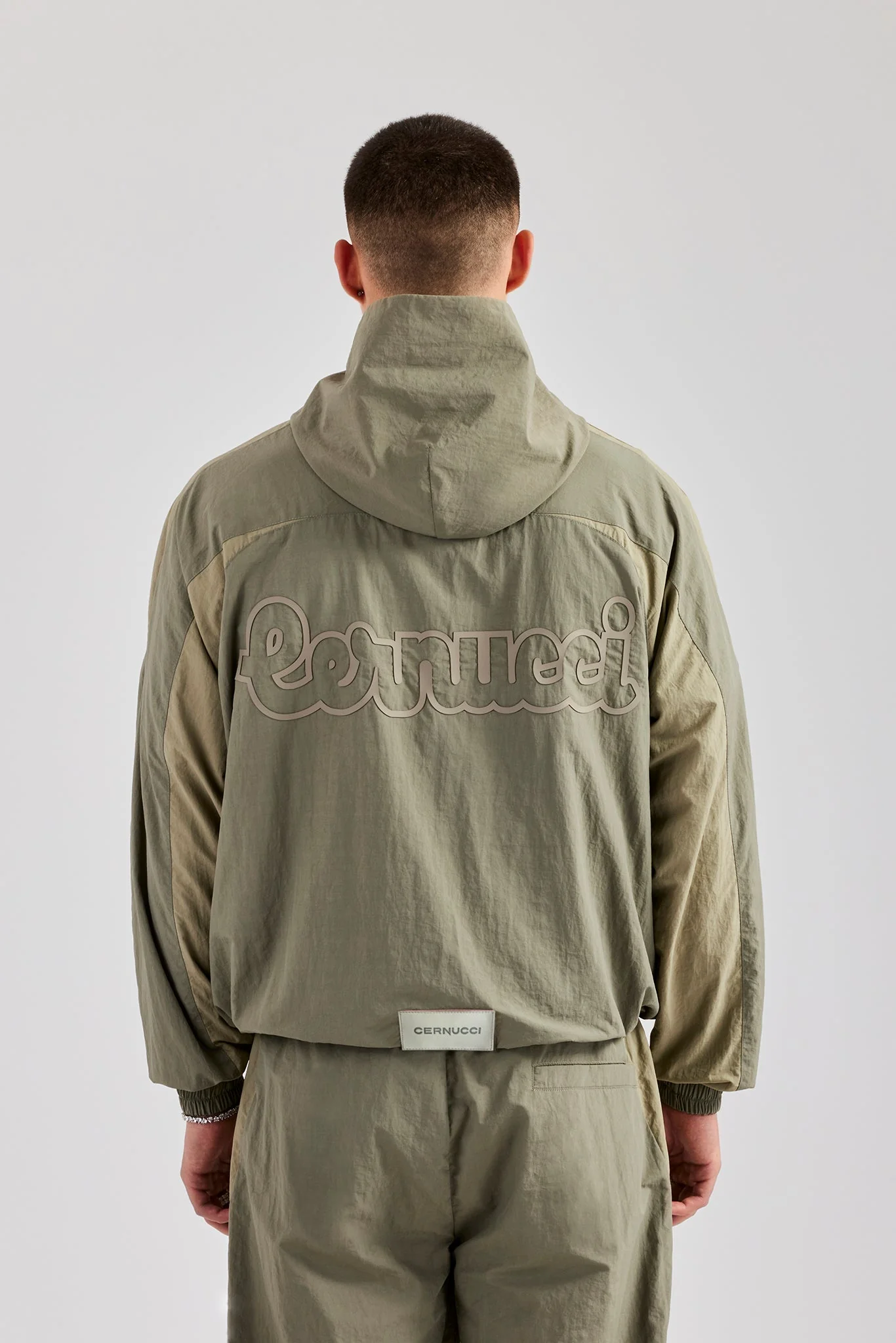 Cernucci Contrast Panel Nylon Track Top - Khaki - Image 3