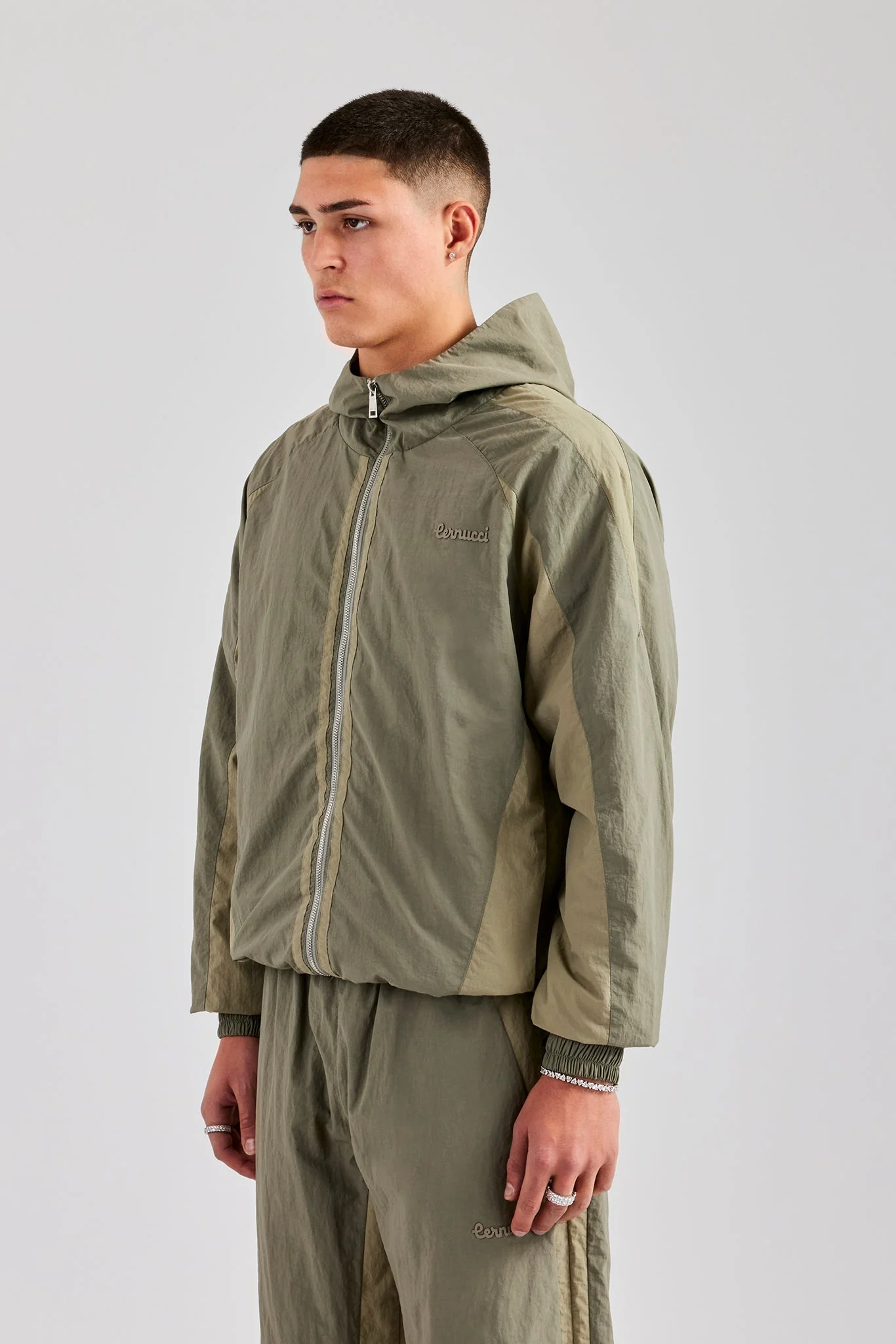 Cernucci Contrast Panel Nylon Track Top - Khaki - Image 4