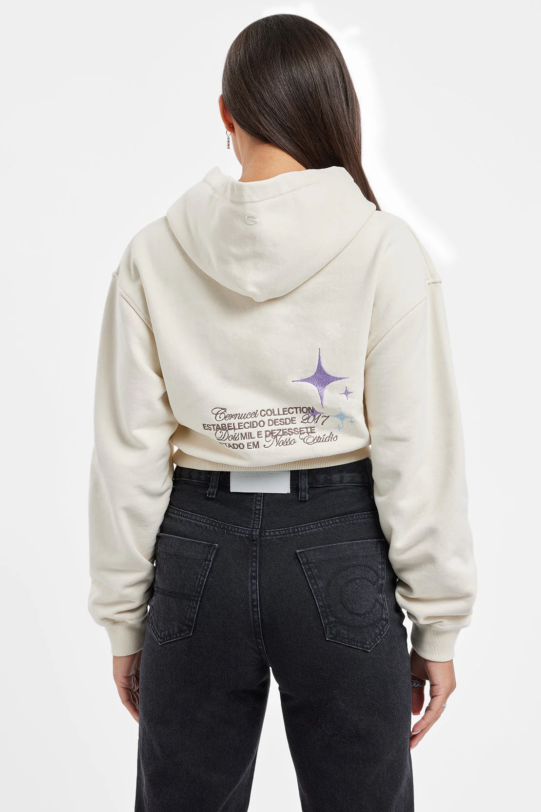 Cernucci Cropped Hoodie - Ecru - Image 3