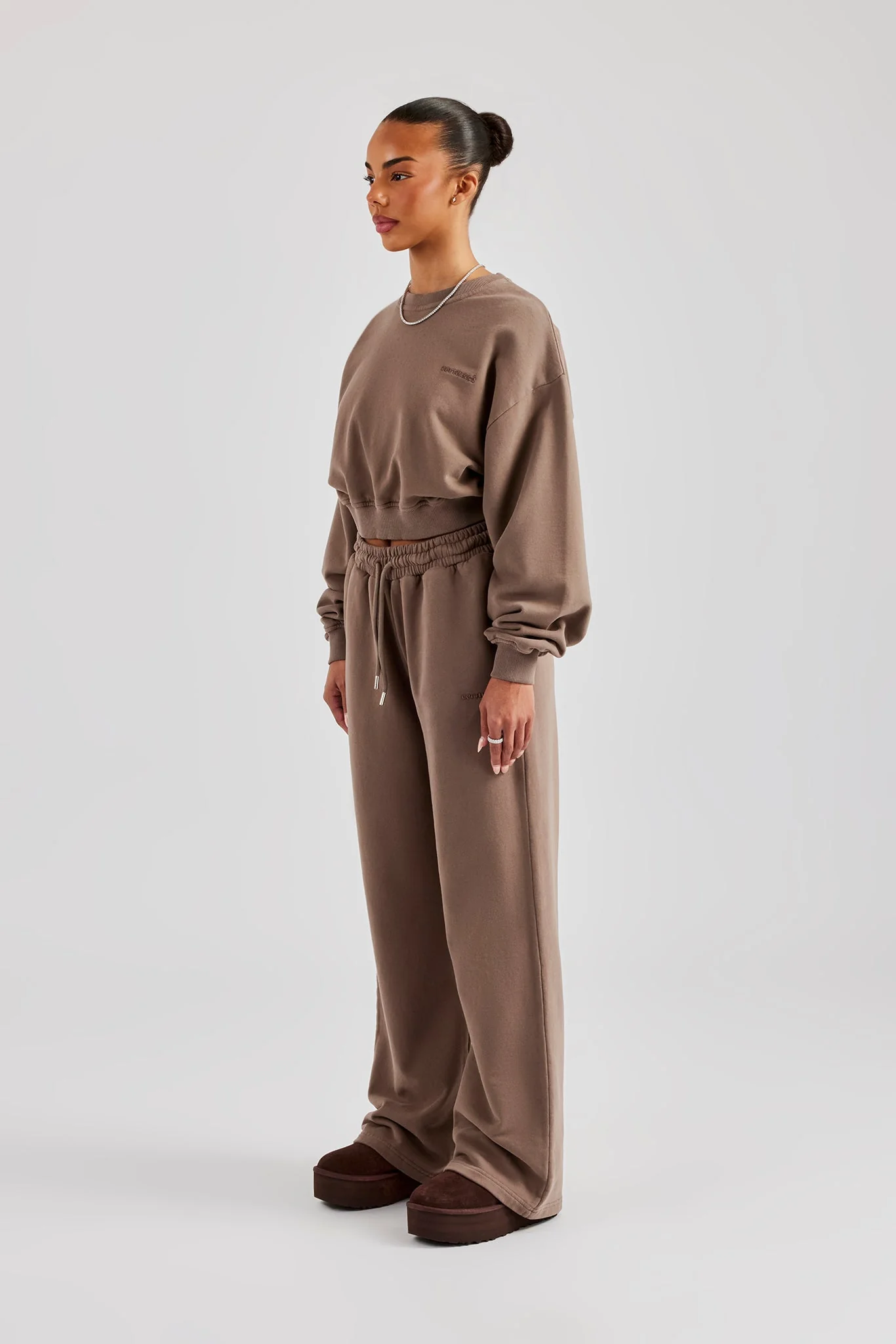 Cernucci Cropped Hoodie & Wide Leg Jogger - Taupe - Image 2