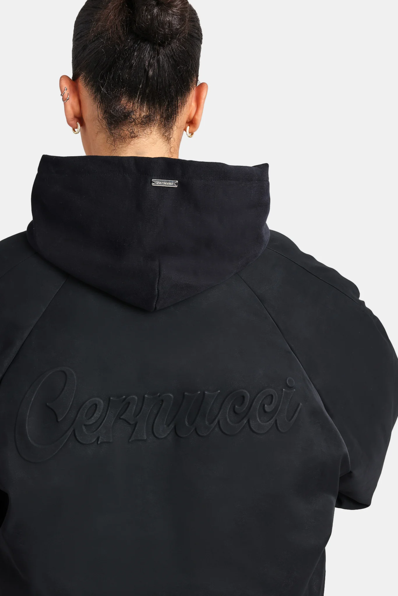 Cernucci Cropped PU Puffer Bomber Jacket - Black - Image 4