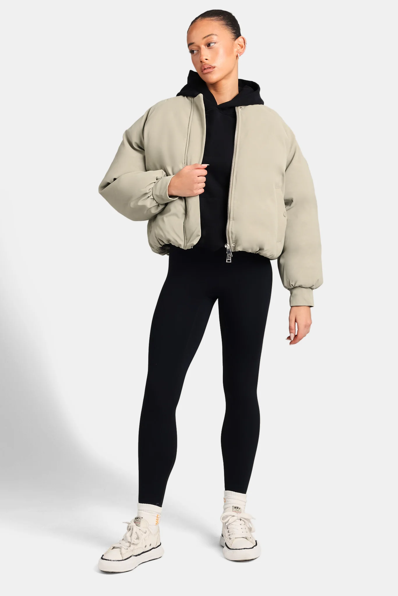 Cernucci Cropped PU Puffer Bomber Jacket - Sage - Image 5