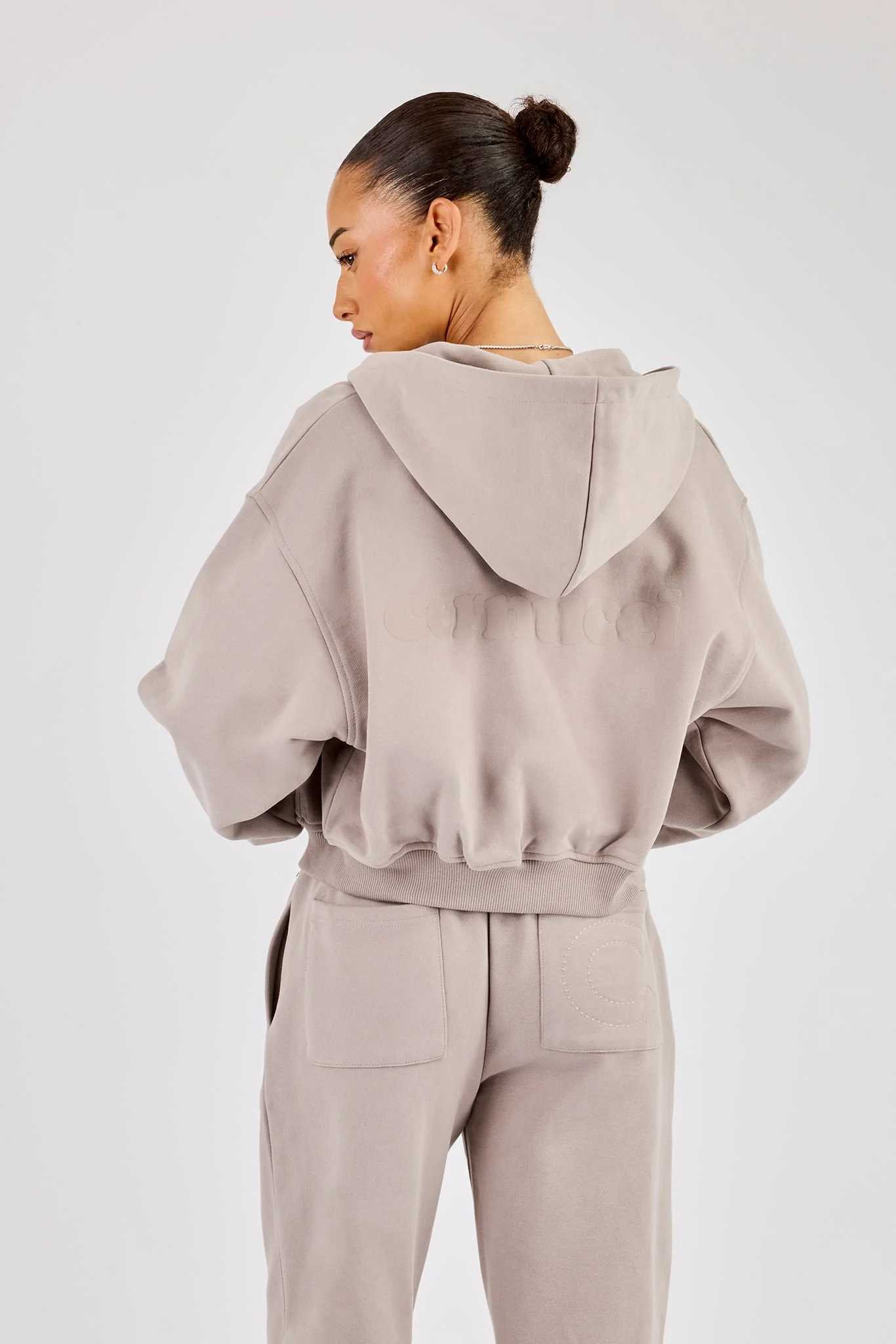 Cernucci Cropped Zip Through Hoodie - Stone - Image 3