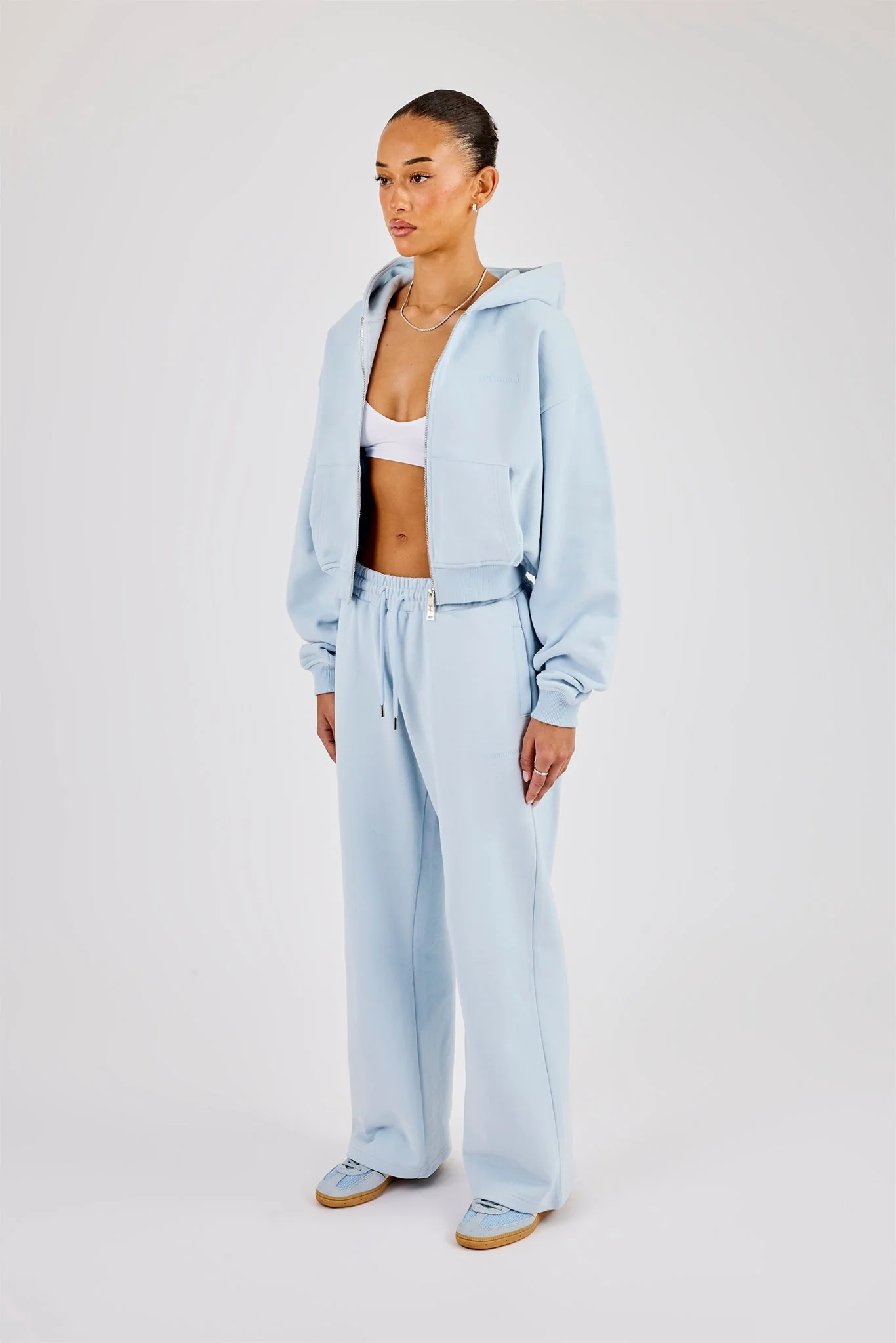 Cernucci Cropped Zip Through Hoodie & Wide Leg Jogger - Powder Blue - Image 2